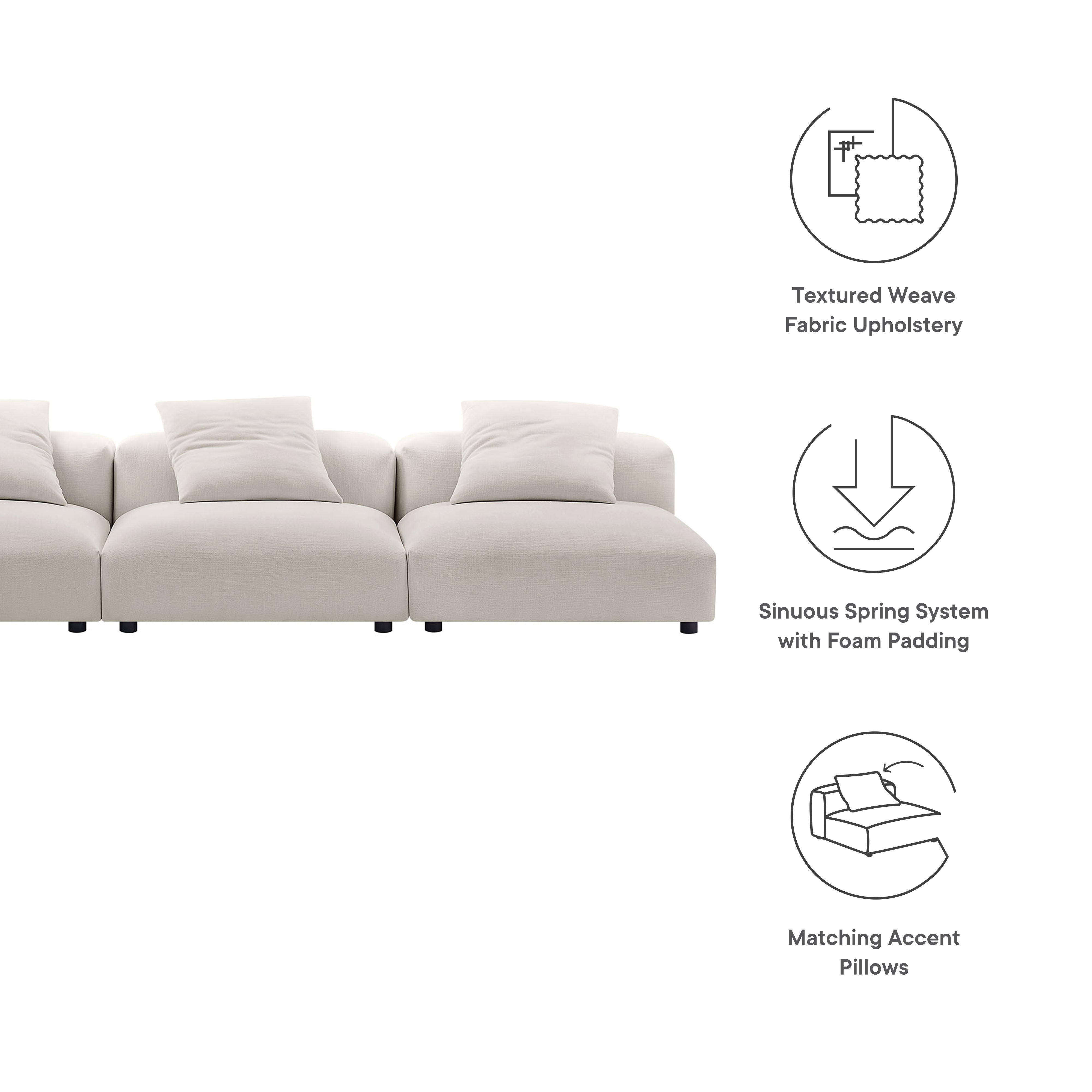 Solace 3-Piece Modular Upholstered Fabric Sofa, Salt