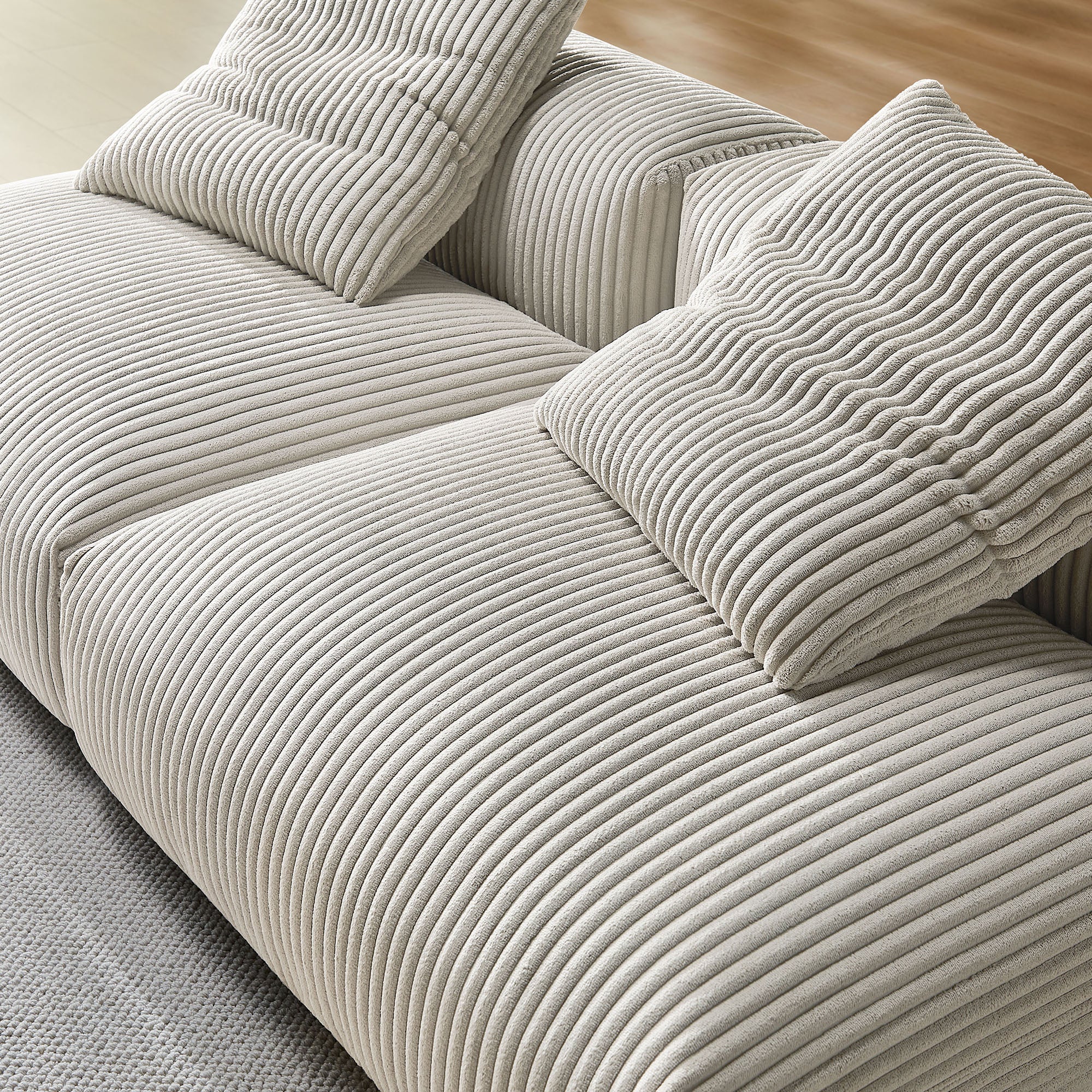 Solace 2-Piece Modular Corduroy Upholstered Sofa, Almond