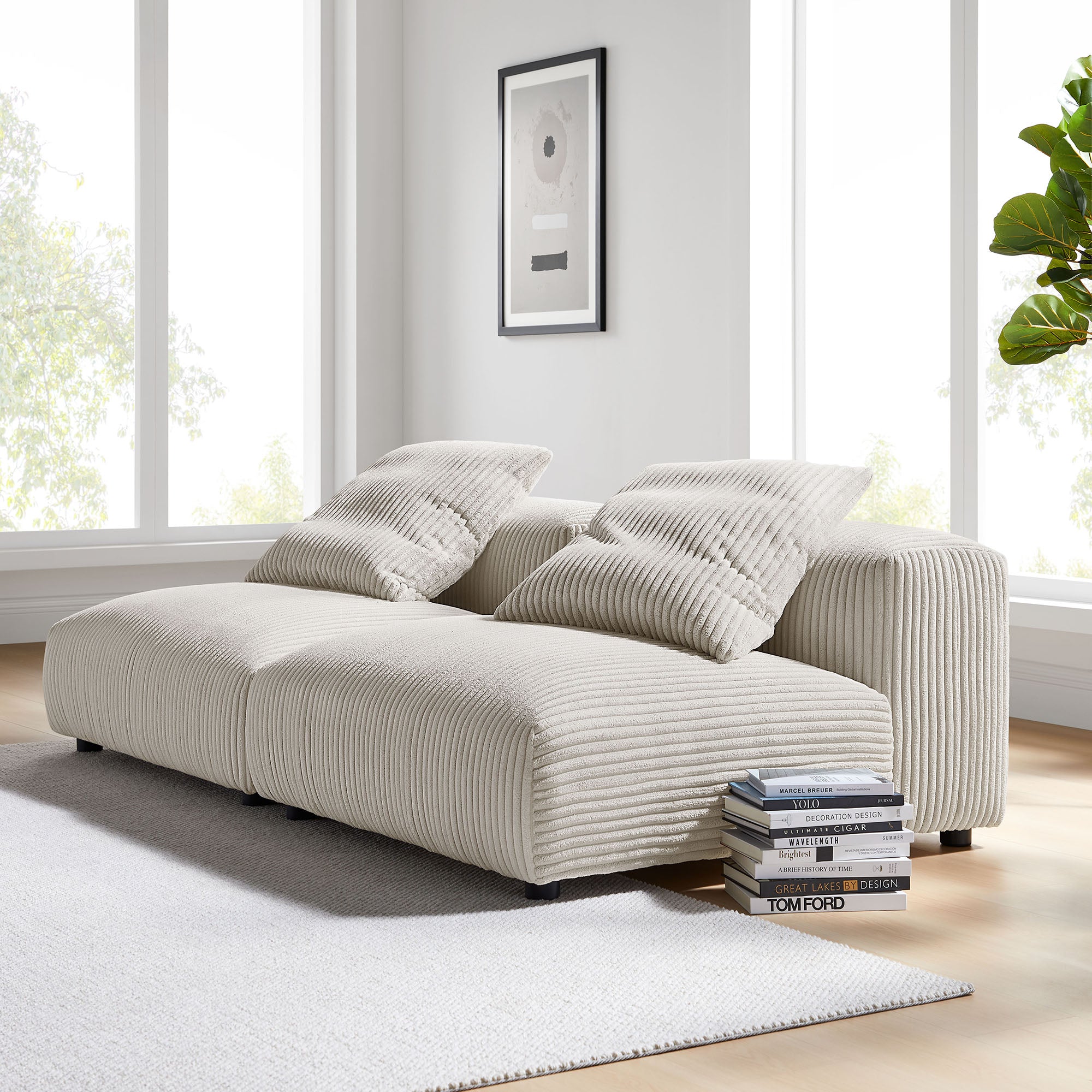 Solace 2-Piece Modular Corduroy Upholstered Sofa, Almond