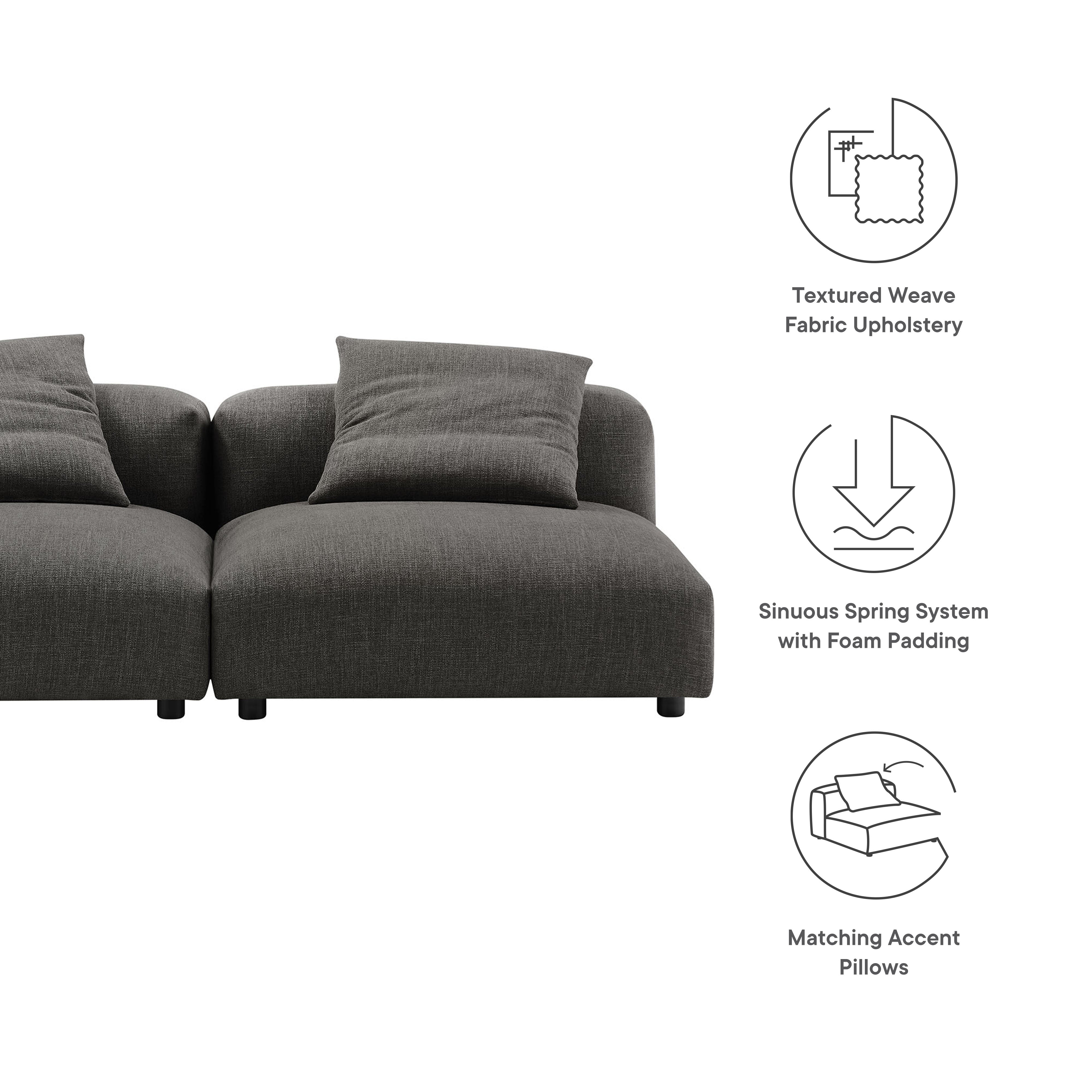 Solace 2-Piece Modular Upholstered Fabric Sofa, Charcoal