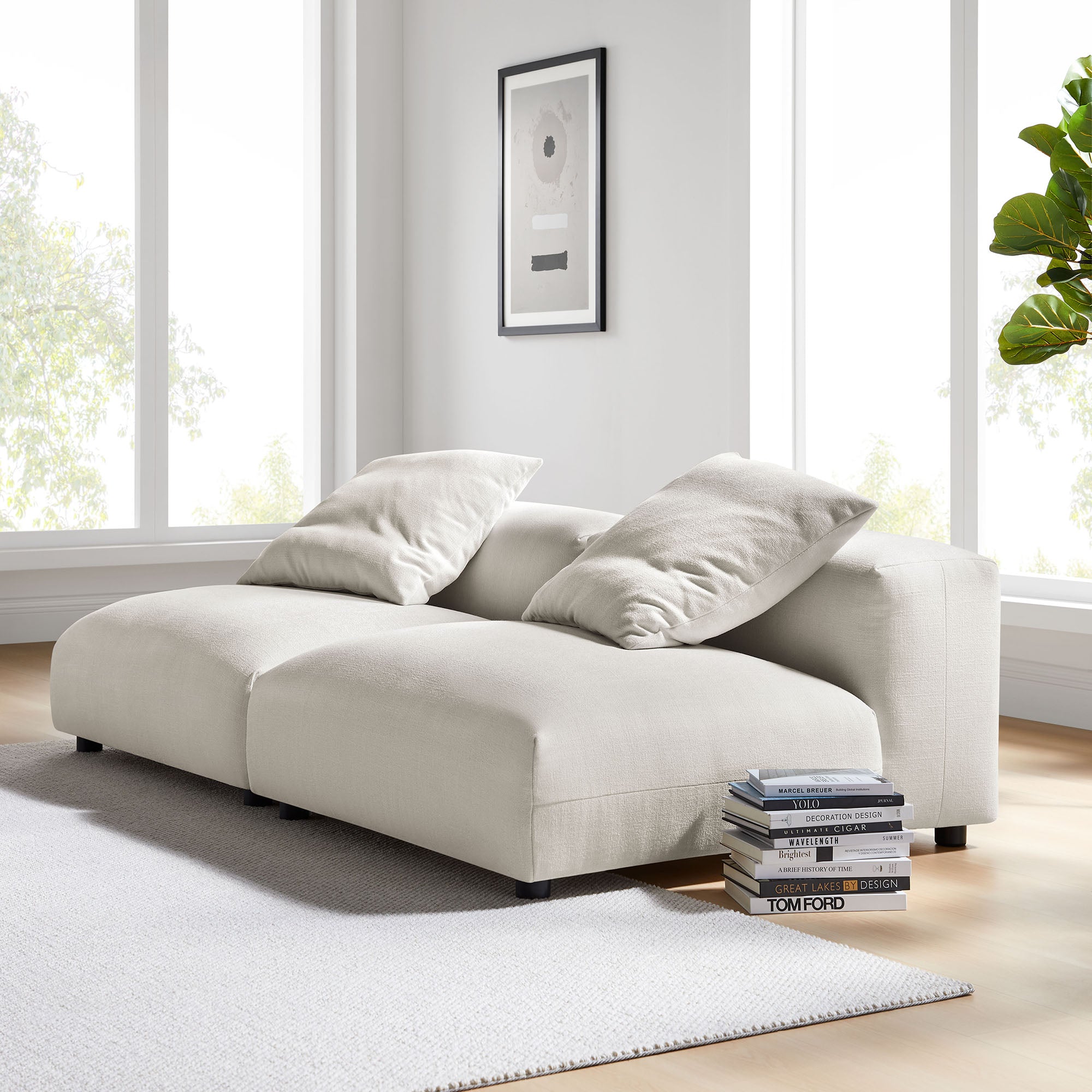 Solace 2-Piece Modular Upholstered Fabric Sofa, Salt