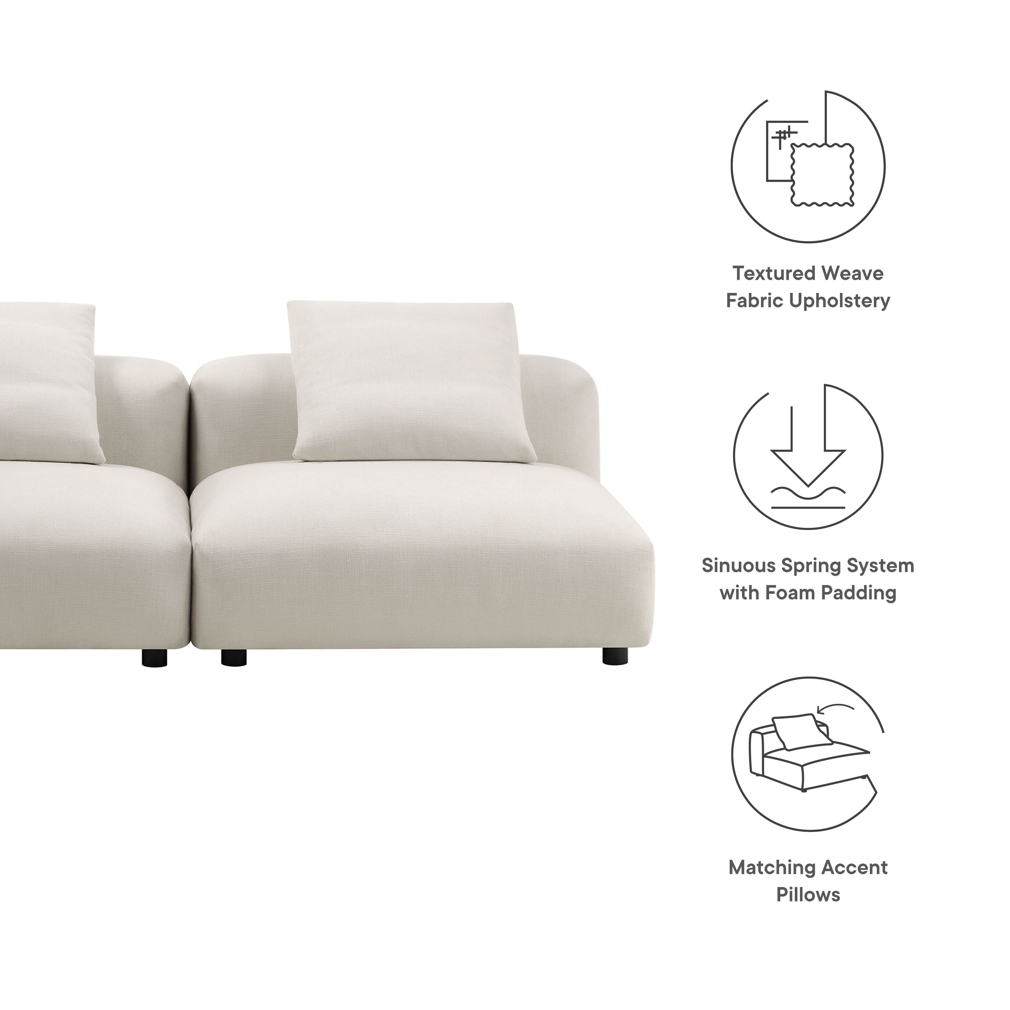 Solace 2-Piece Modular Upholstered Fabric Sofa, Salt