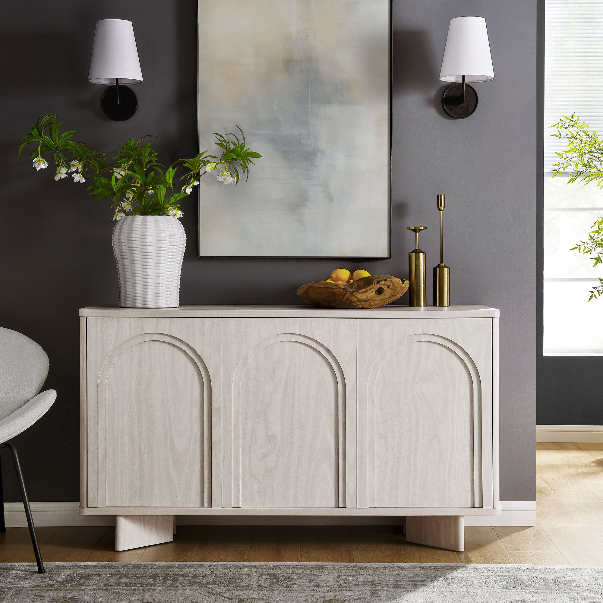 Flux Arched 3-Door Sideboard, White Wash