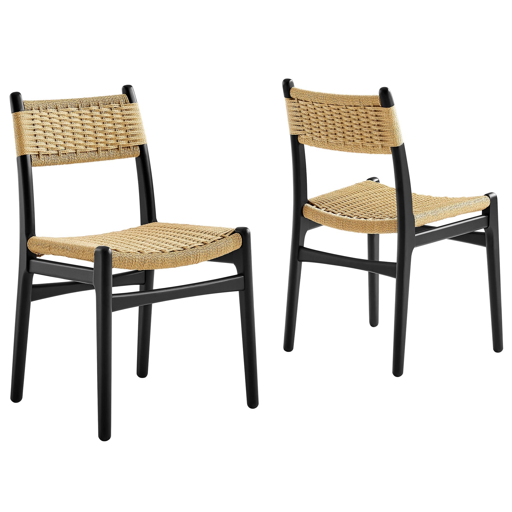 Wynn Rope and Wood Dining Side Chairs Set of 2, Black Natural