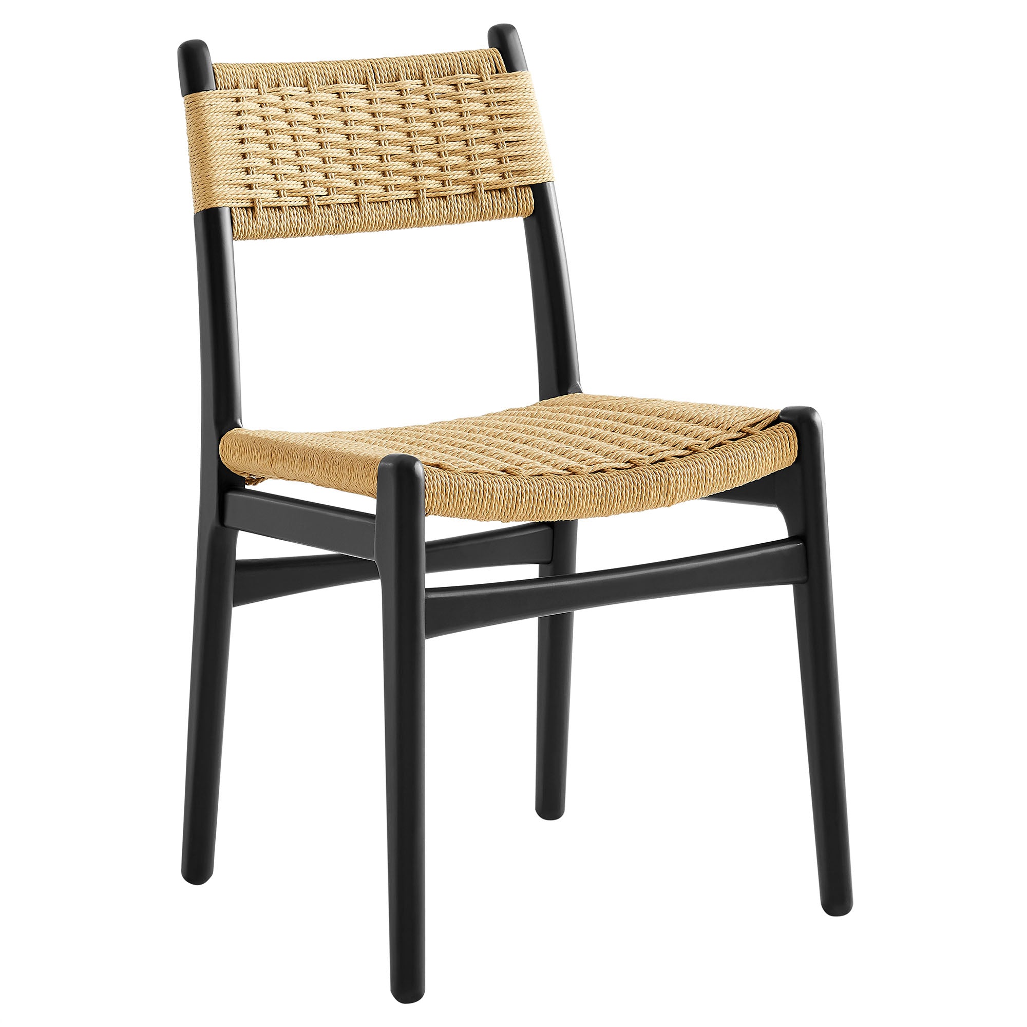 Wynn Rope and Wood Dining Side Chairs Set of 2, Black Natural