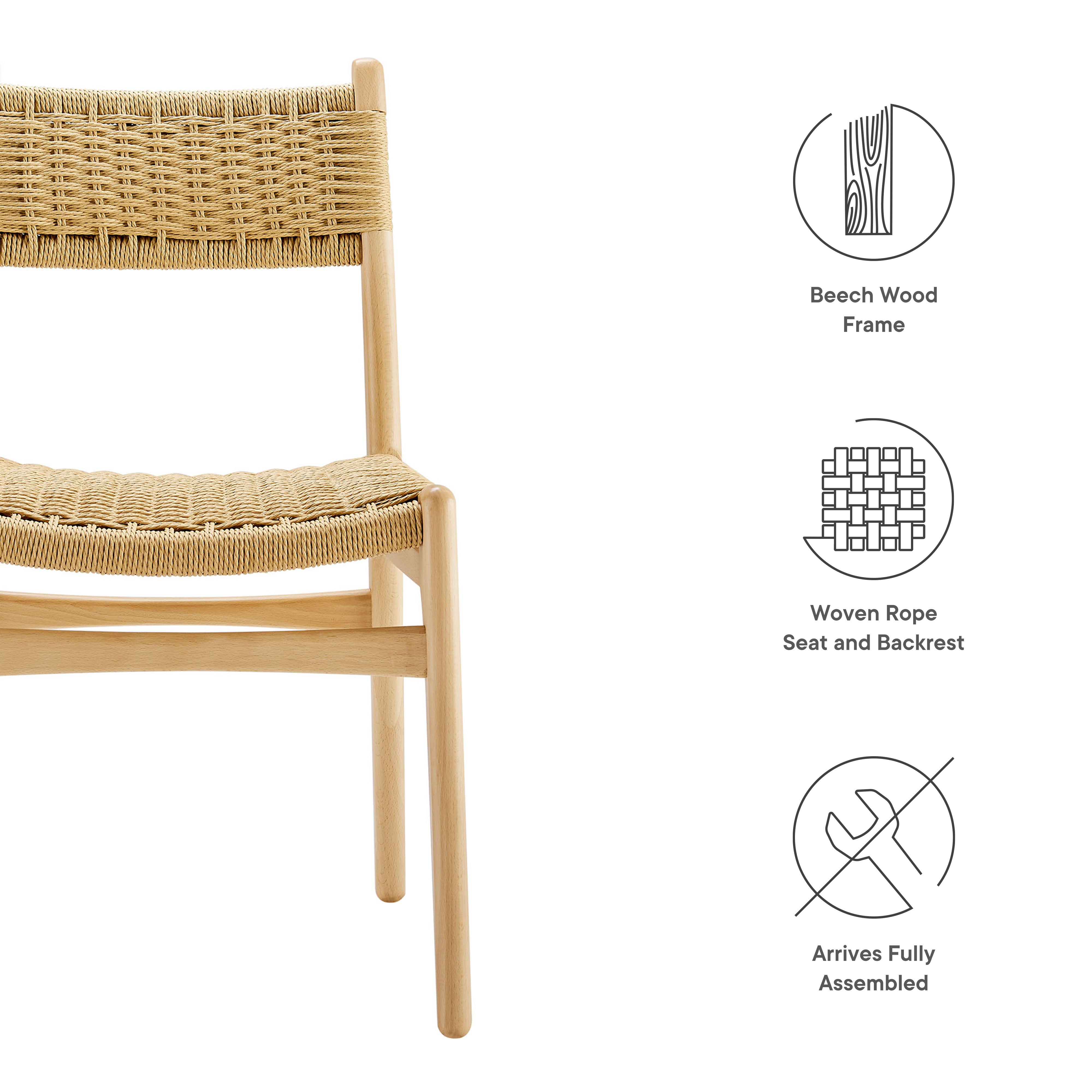 Wynn Rope and Wood Dining Side Chairs Set of 2, Natural Natural