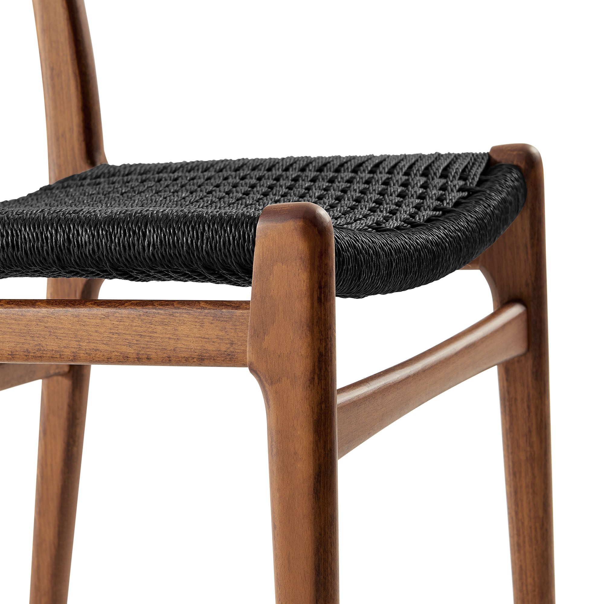 Wynn Rope and Wood Dining Side Chairs Set of 2, Walnut Black