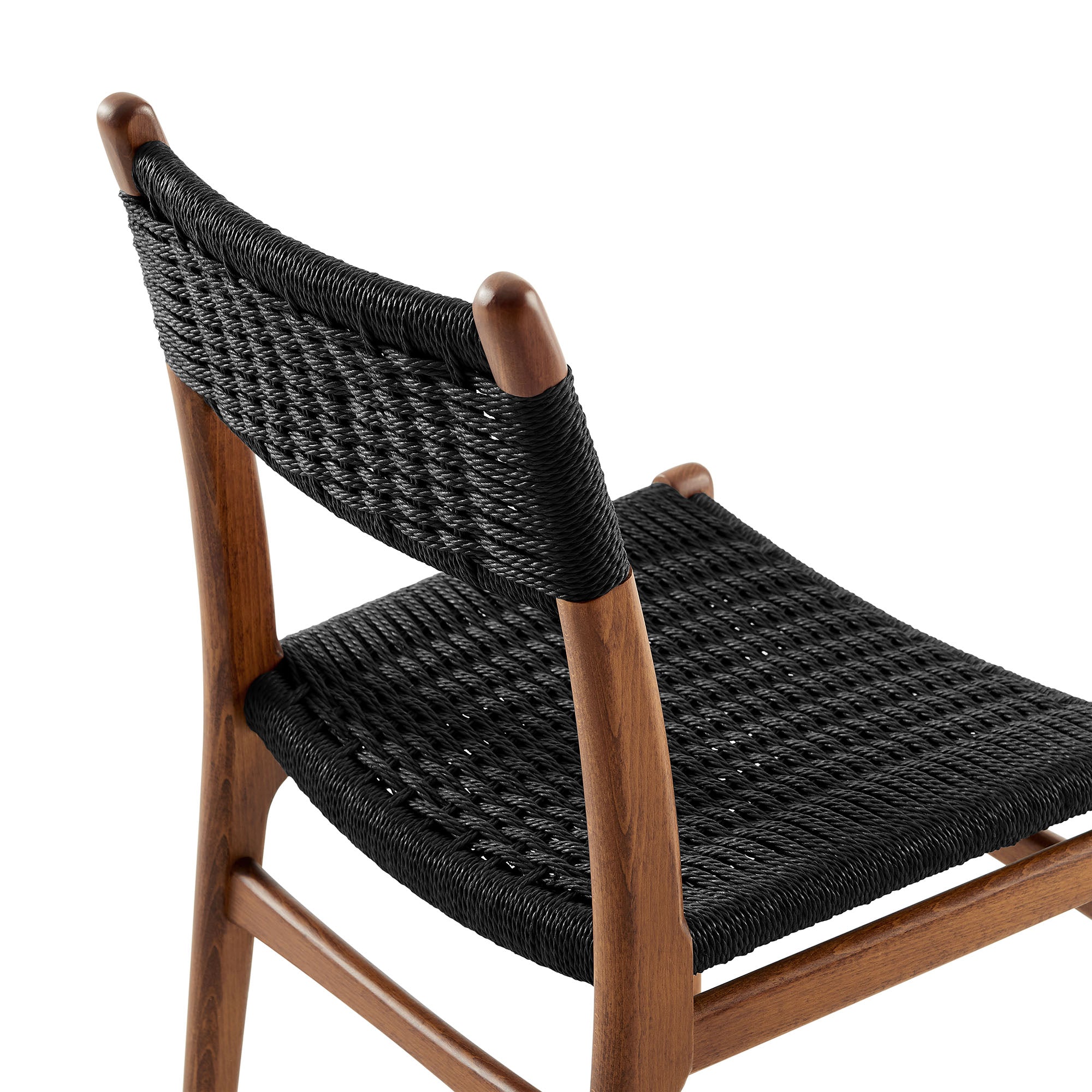Wynn Rope and Wood Dining Side Chairs Set of 2, Walnut Black