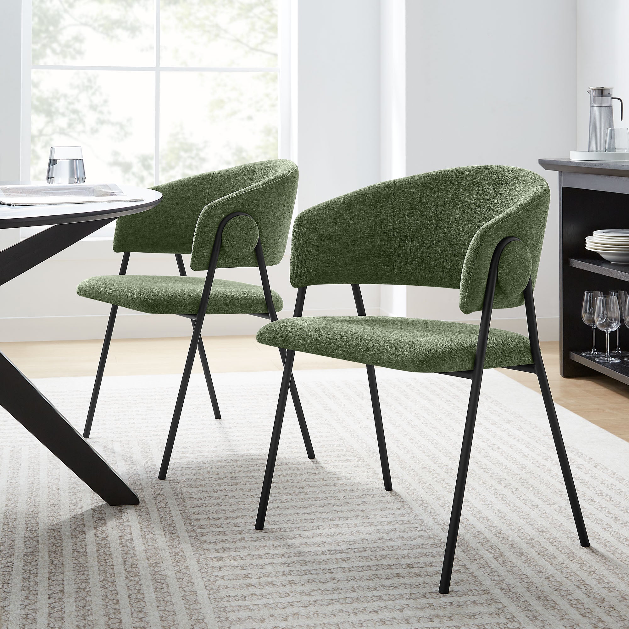 Nella Upholstered Heathered Chenille Dining Chairs Set of 2, Eucalyptus Black