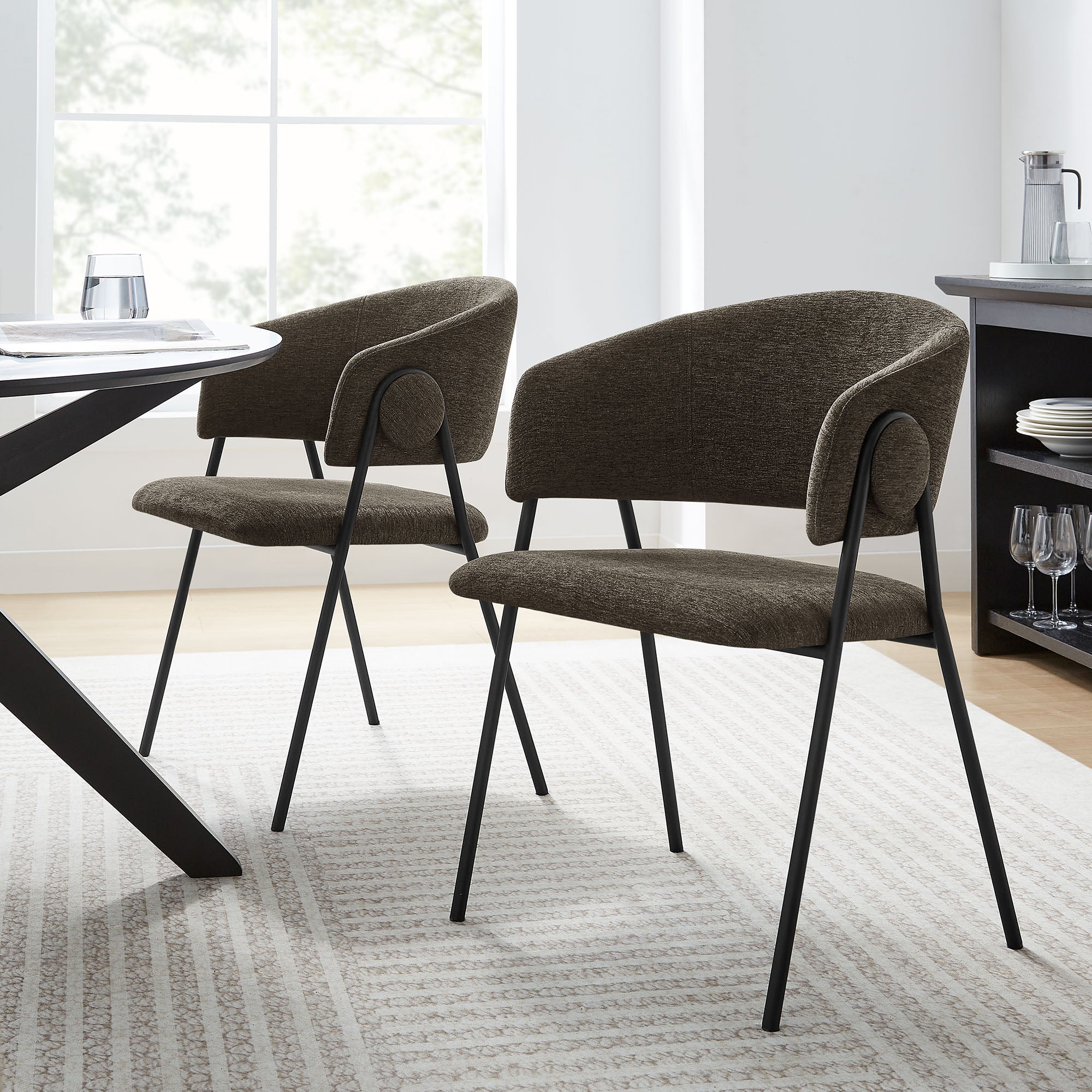 Nella Upholstered Heathered Chenille Dining Chairs Set of 2, Java Black