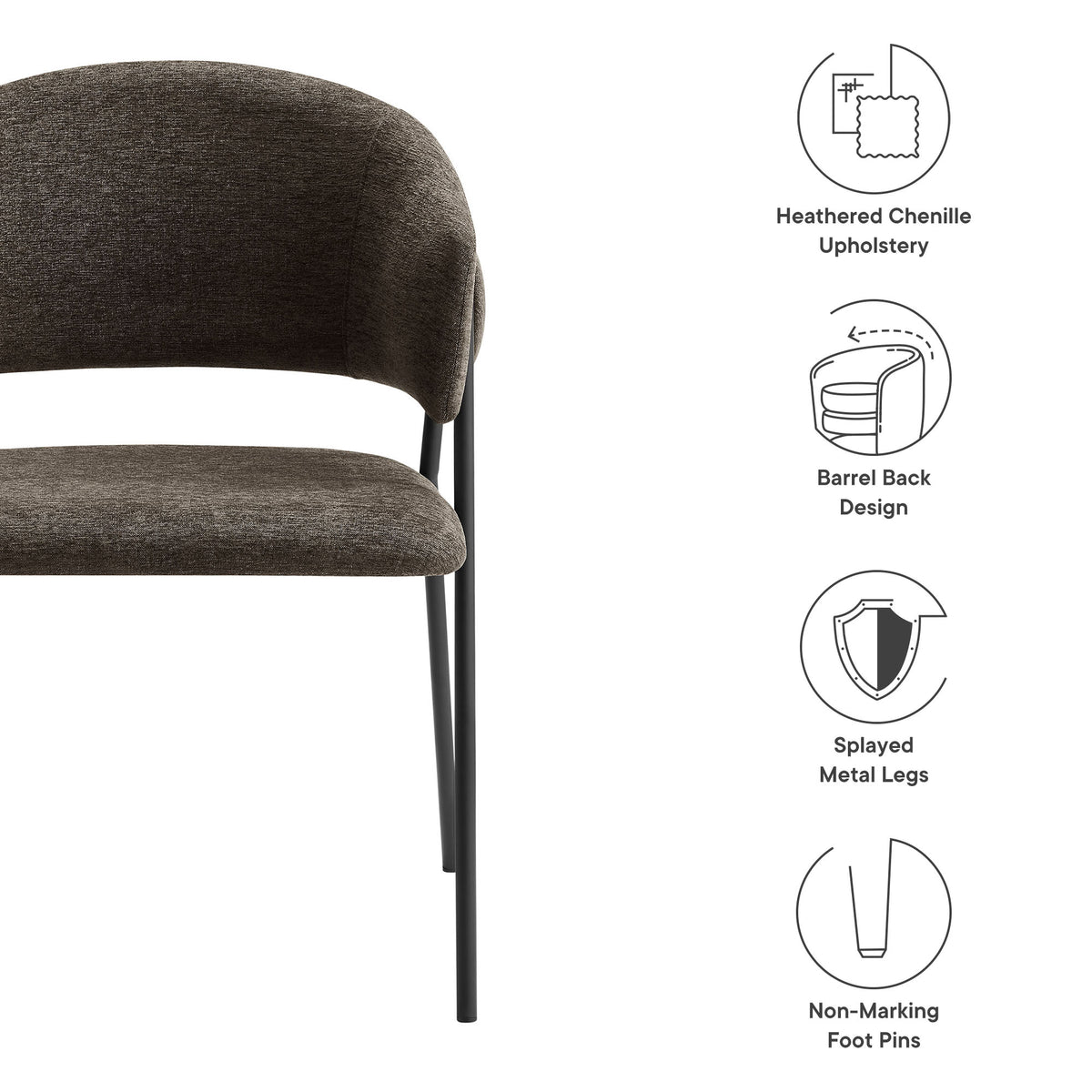 Nella Upholstered Heathered Chenille Dining Chairs Set of 2, Java Black