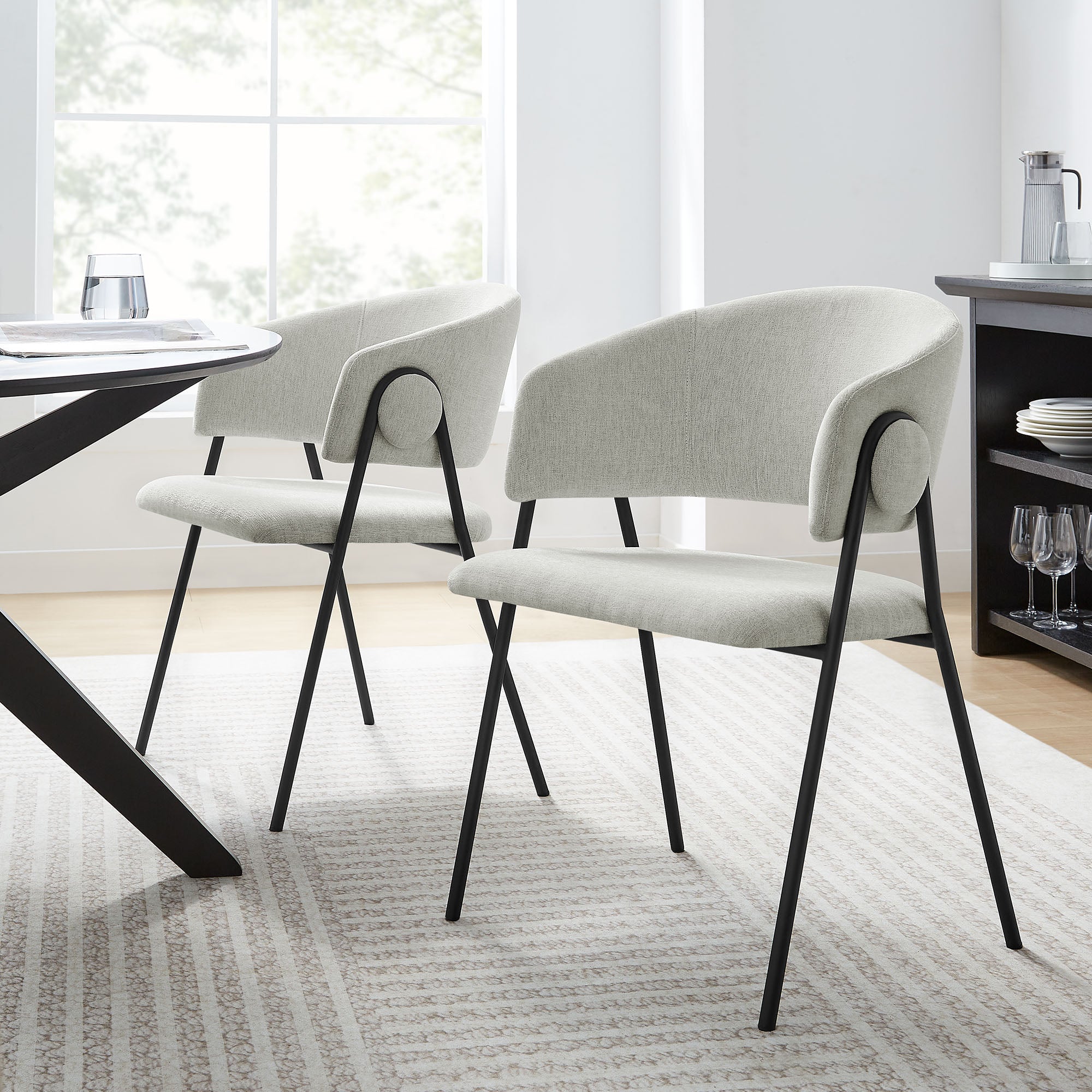 Nella Upholstered Heathered Chenille Dining Chairs Set of 2, Newsprint Black