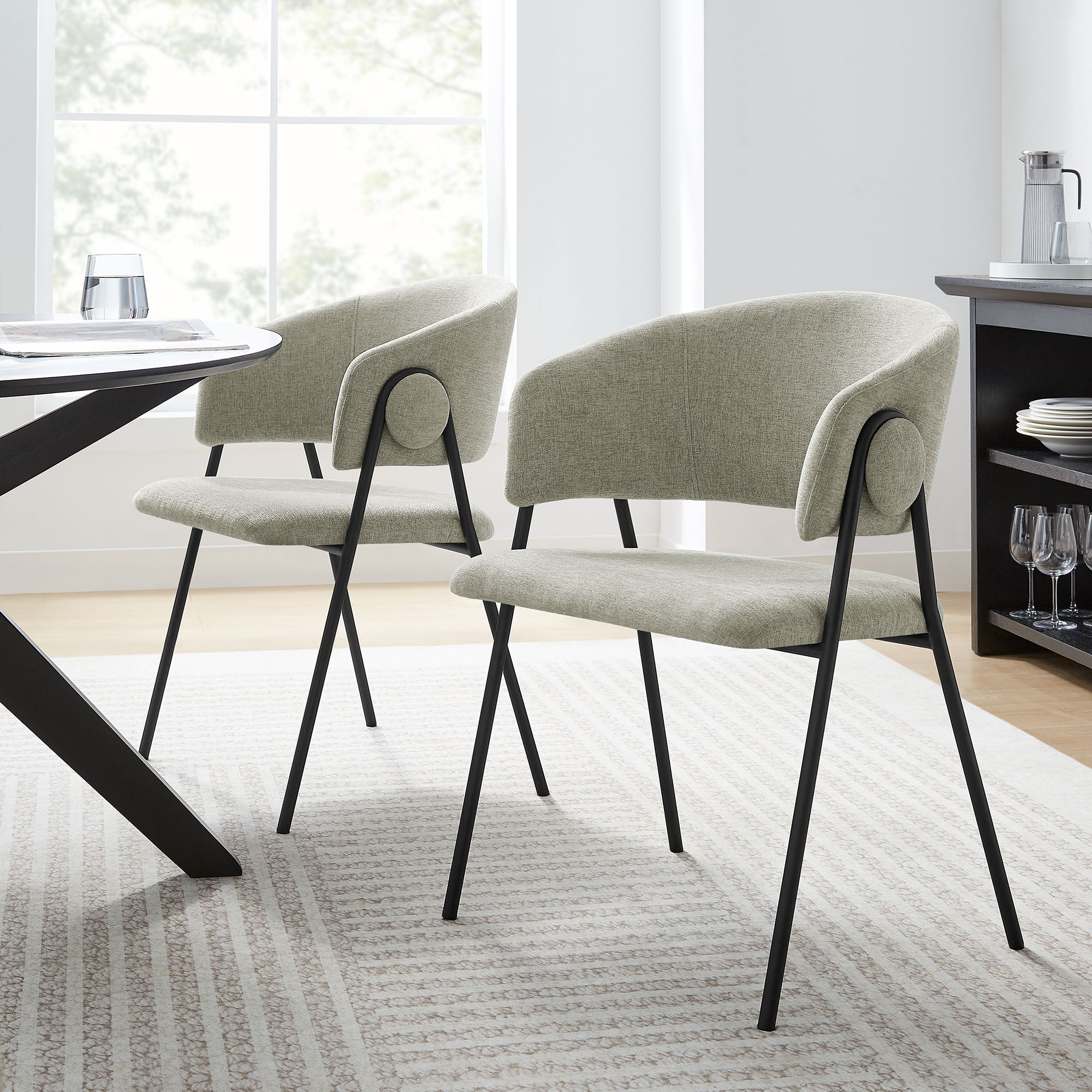Nella Upholstered Heathered Chenille Dining Chairs Set of 2, Taupe Black