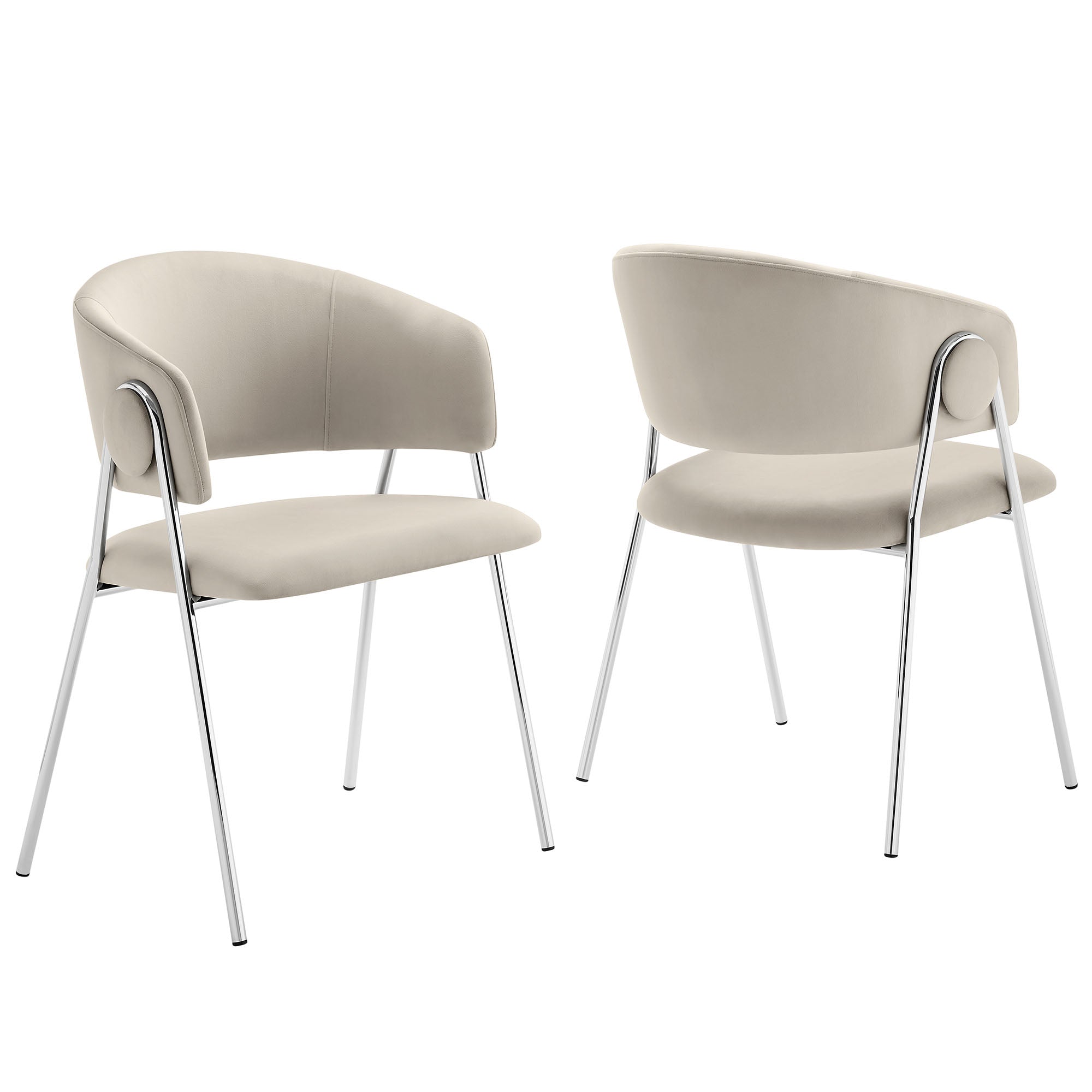 Nella Upholstered Performance Velvet Dining Chair Set of 2, Almond Silver