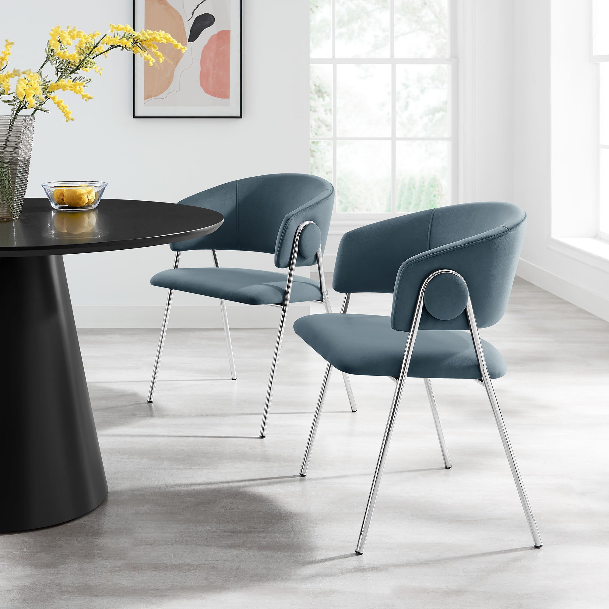 Nella Upholstered Performance Velvet Dining Chair Set of 2, Cadet Blue