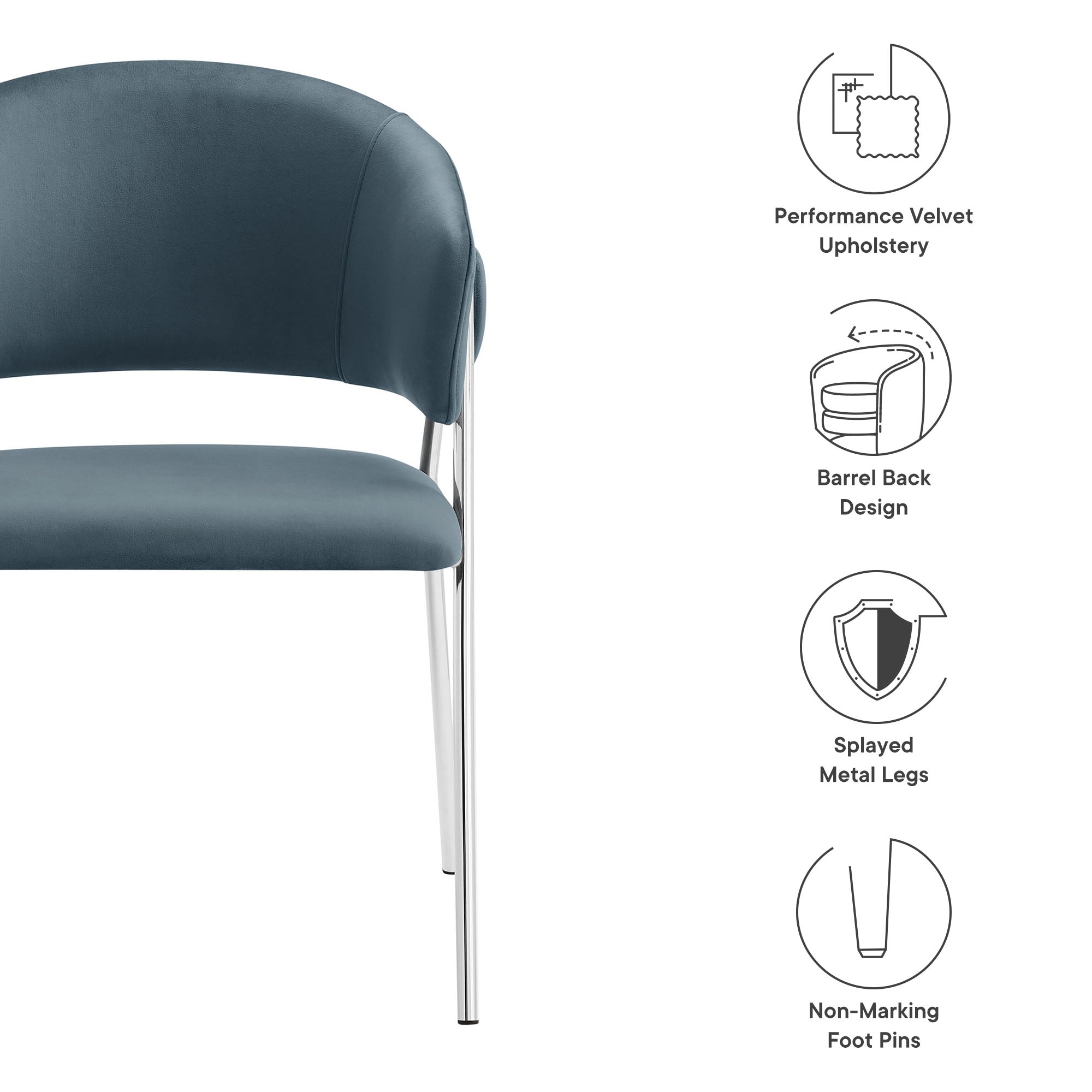 Nella Upholstered Performance Velvet Dining Chair Set of 2, Cadet Blue