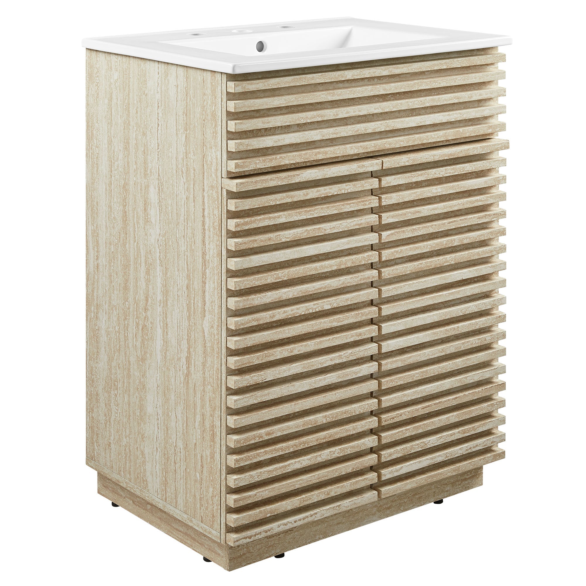 Render 24" Faux Travertine Bathroom Vanity With Sink, White
