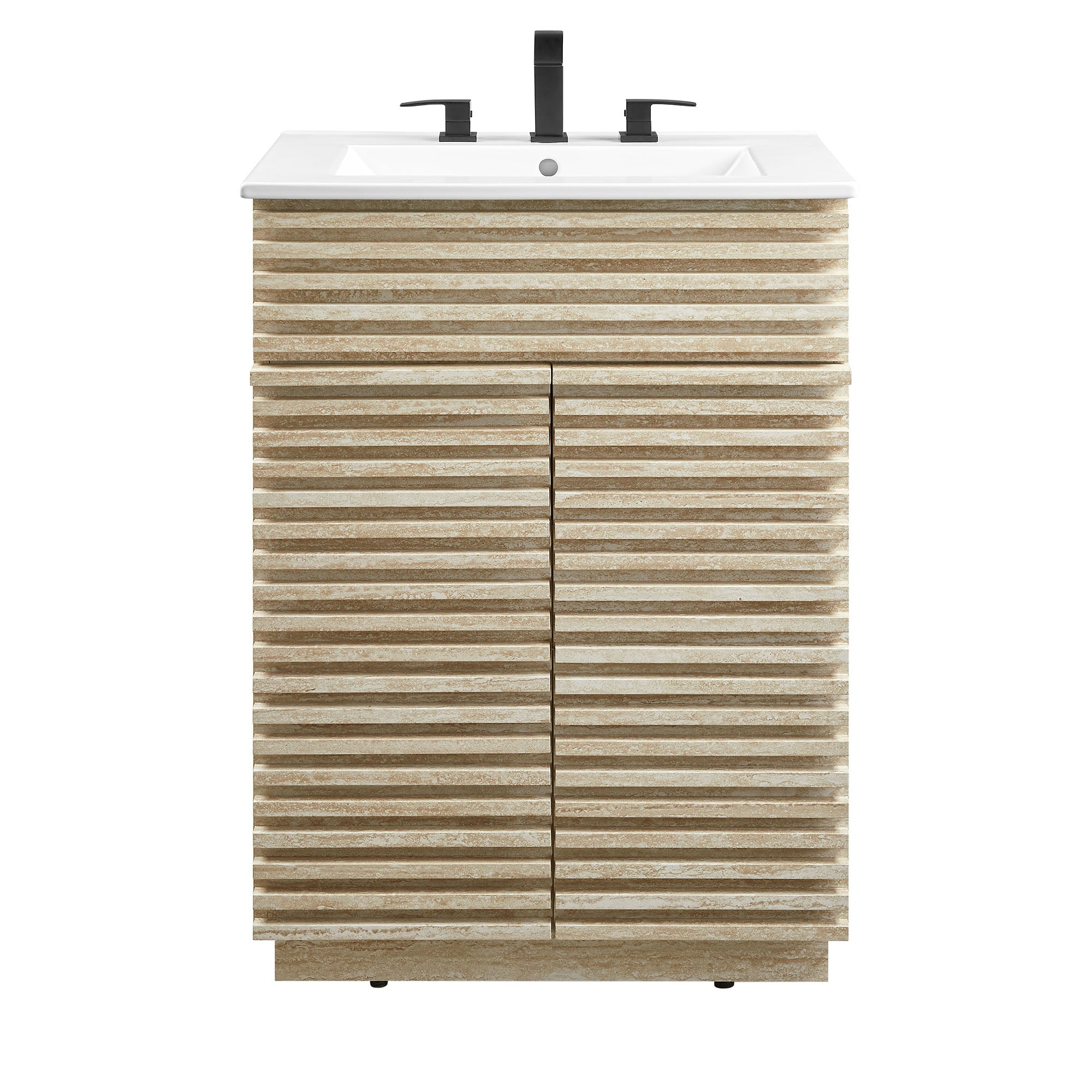 Render 24" Faux Travertine Bathroom Vanity With Sink, White