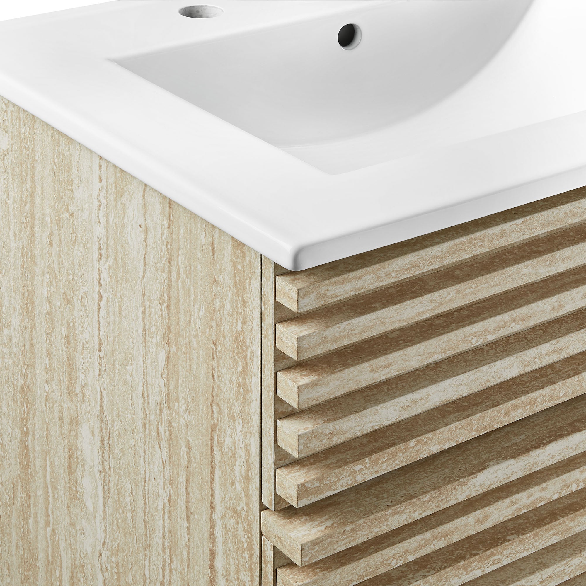 Render 24" Faux Travertine Bathroom Vanity With Sink, White