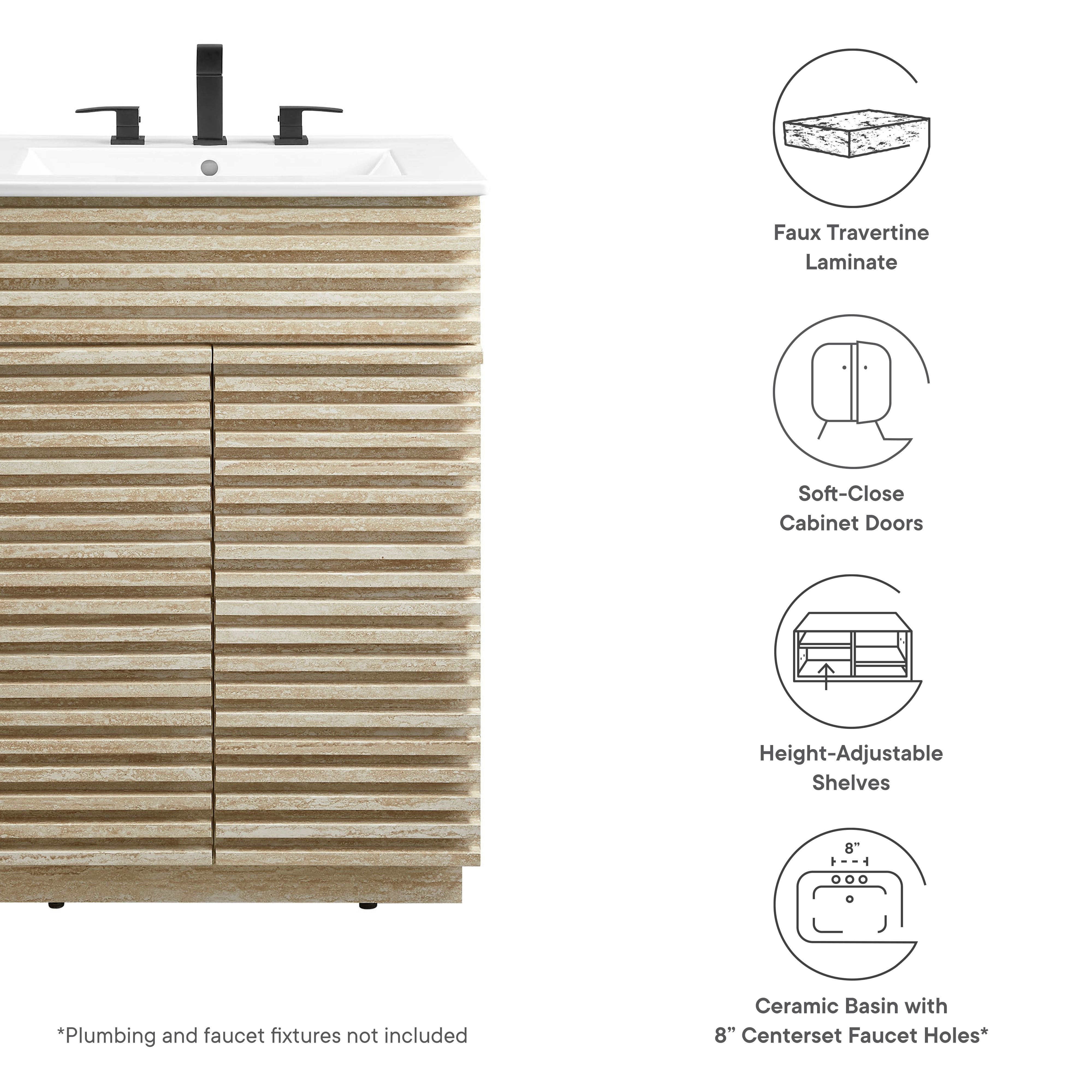 Render 24" Faux Travertine Bathroom Vanity With Sink, White