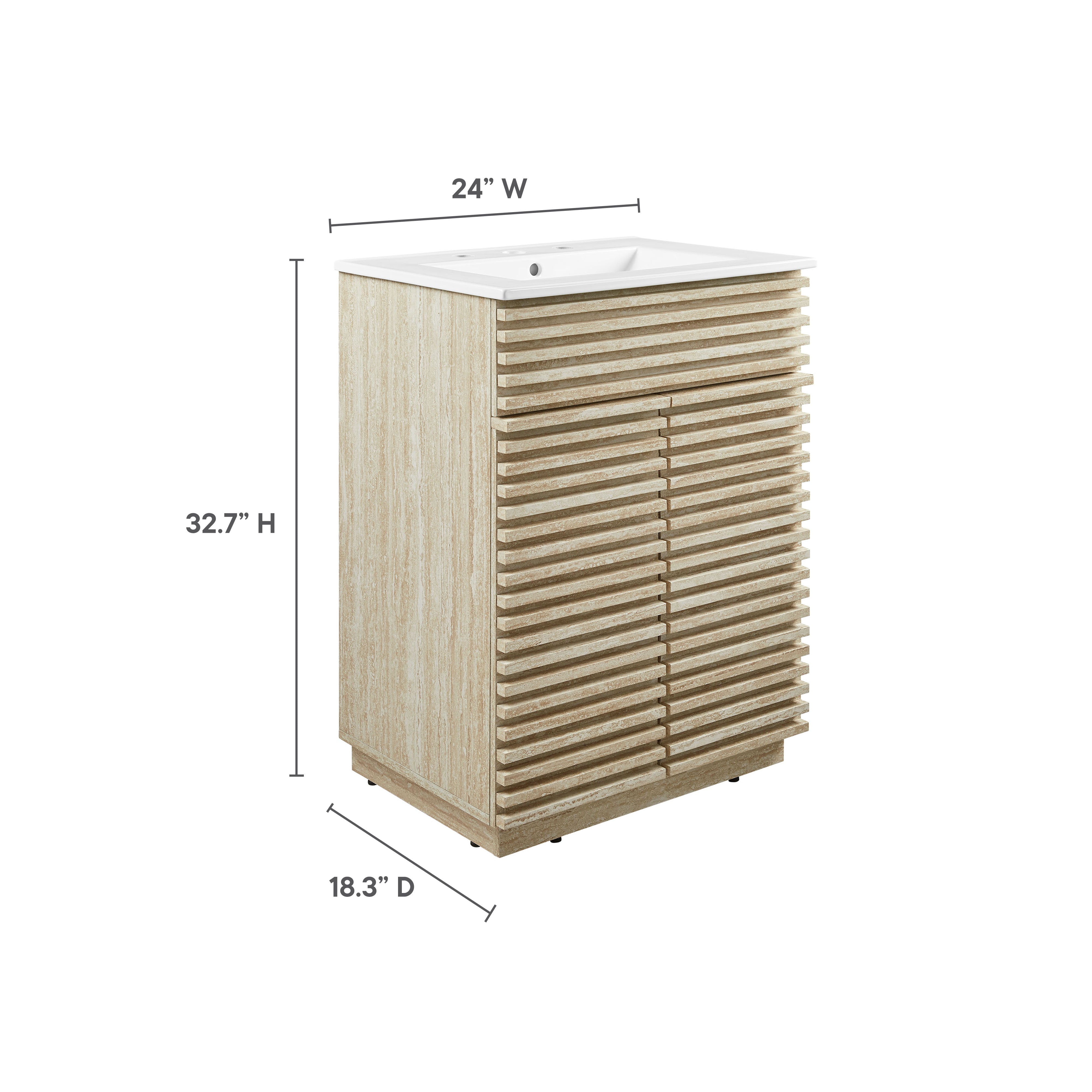 Render 24" Faux Travertine Bathroom Vanity With Sink, White