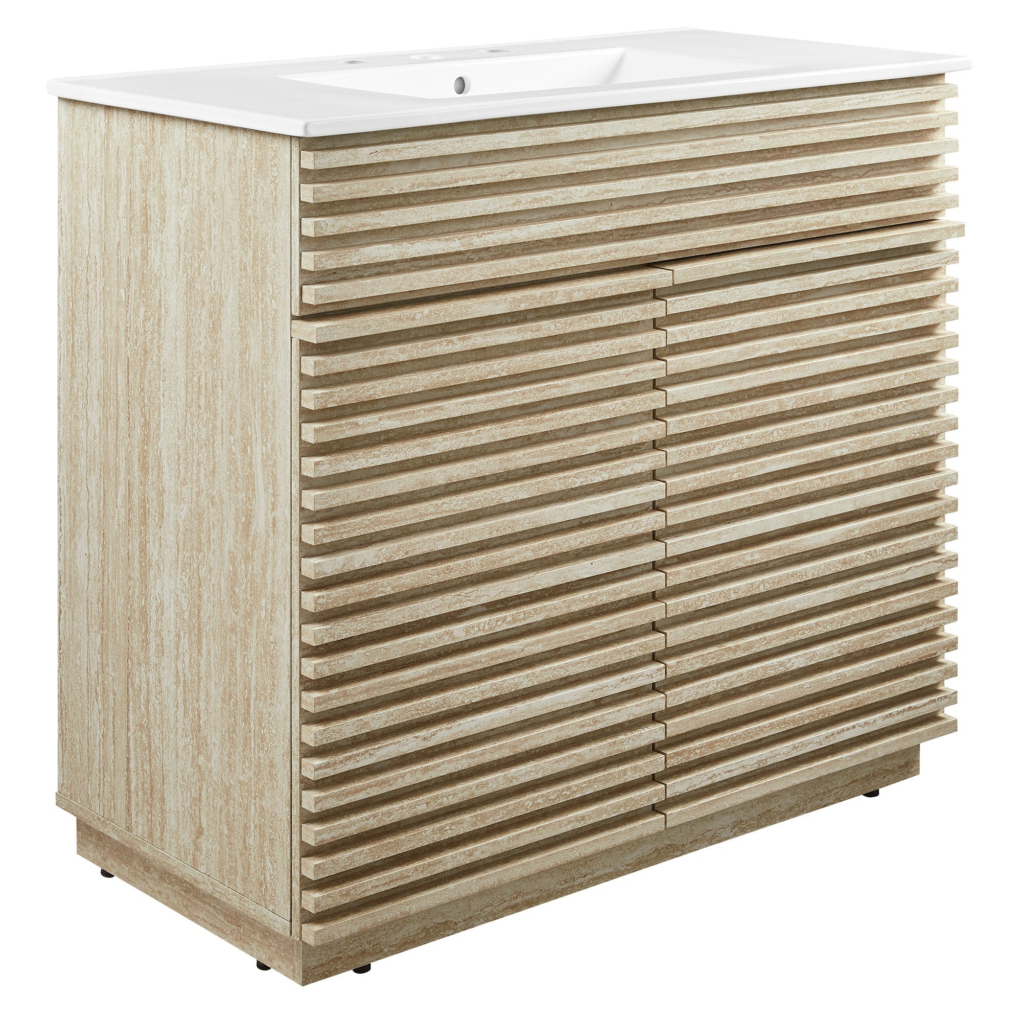 Render 36" Faux Travertine Bathroom Vanity With Sink, White