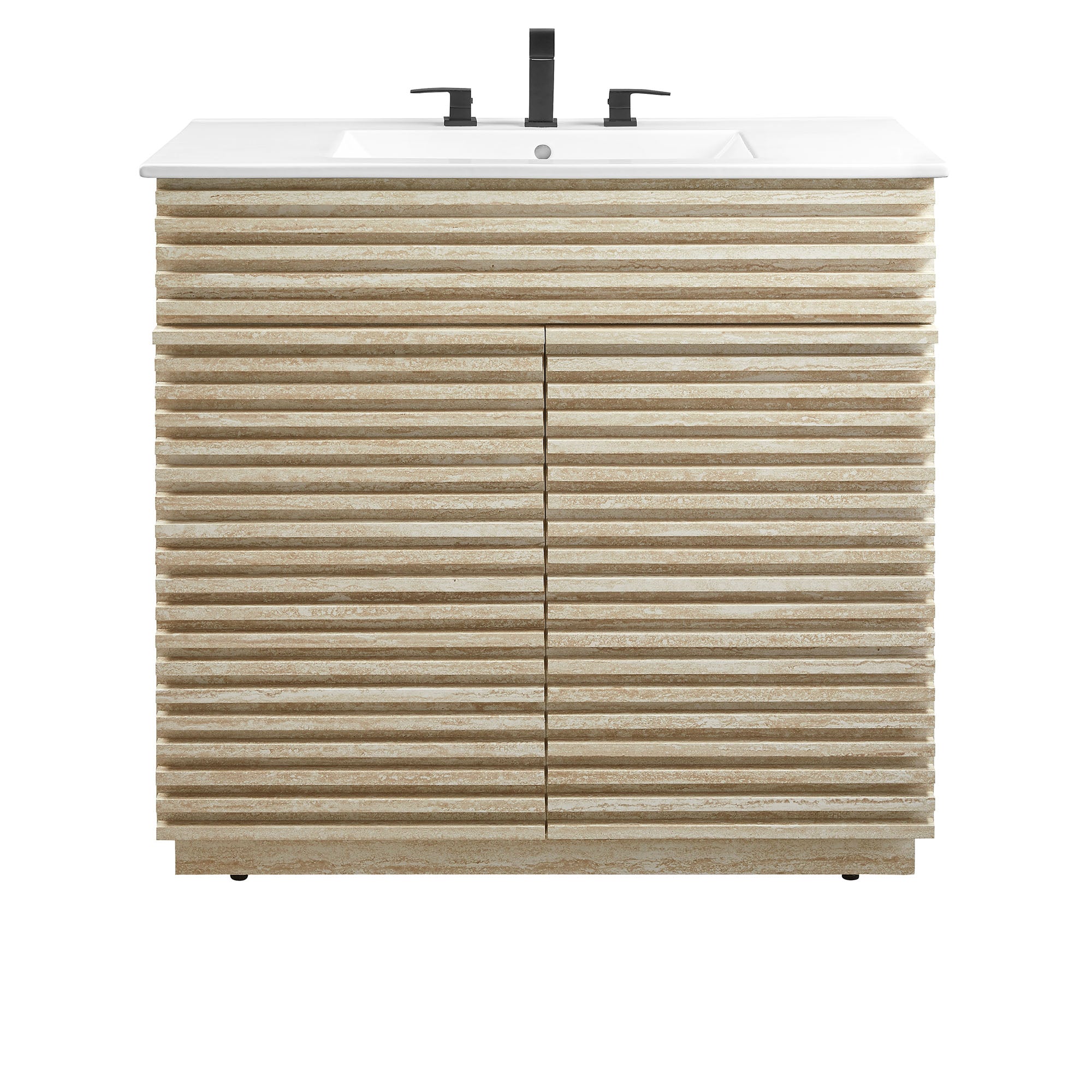 Render 36" Faux Travertine Bathroom Vanity With Sink, White