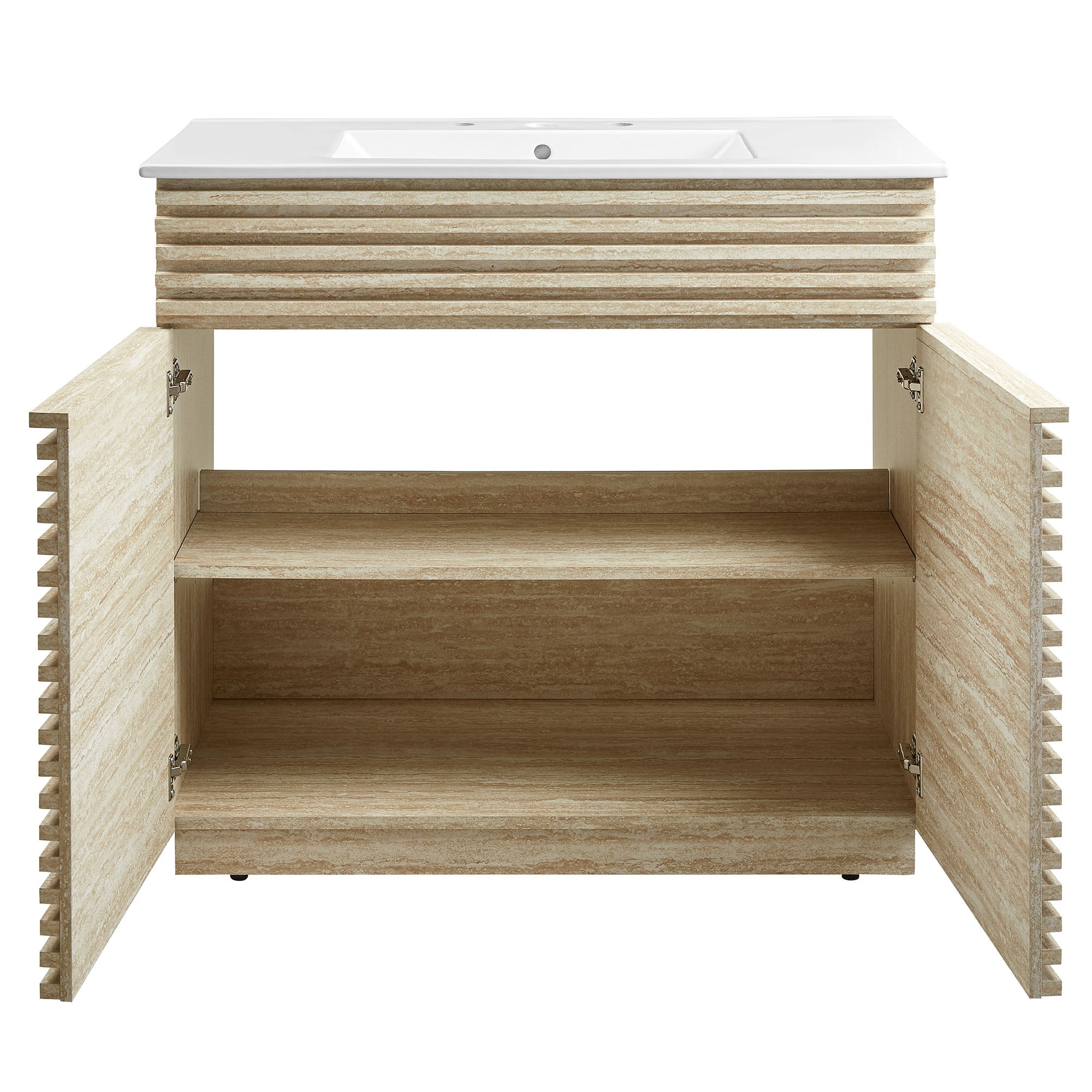 Render 36" Faux Travertine Bathroom Vanity With Sink, White