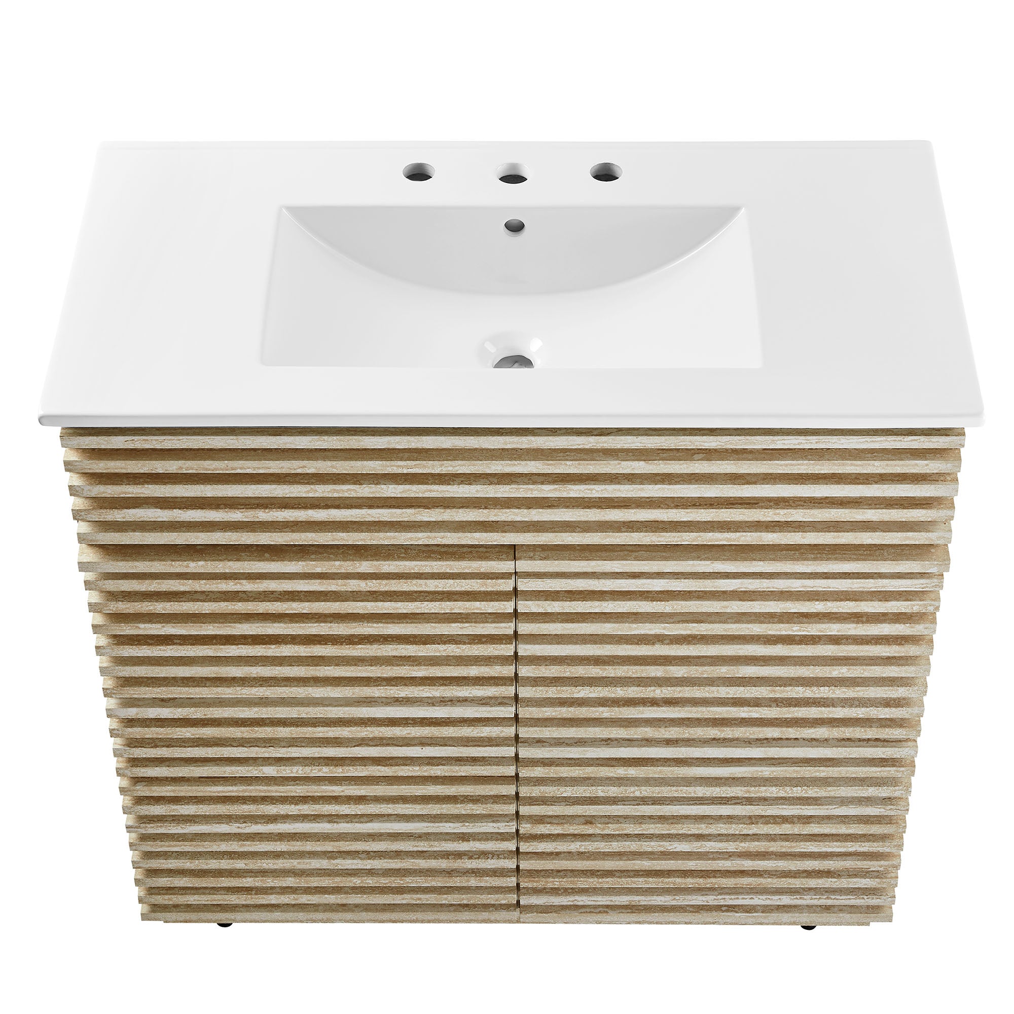Render 36" Faux Travertine Bathroom Vanity With Sink, White