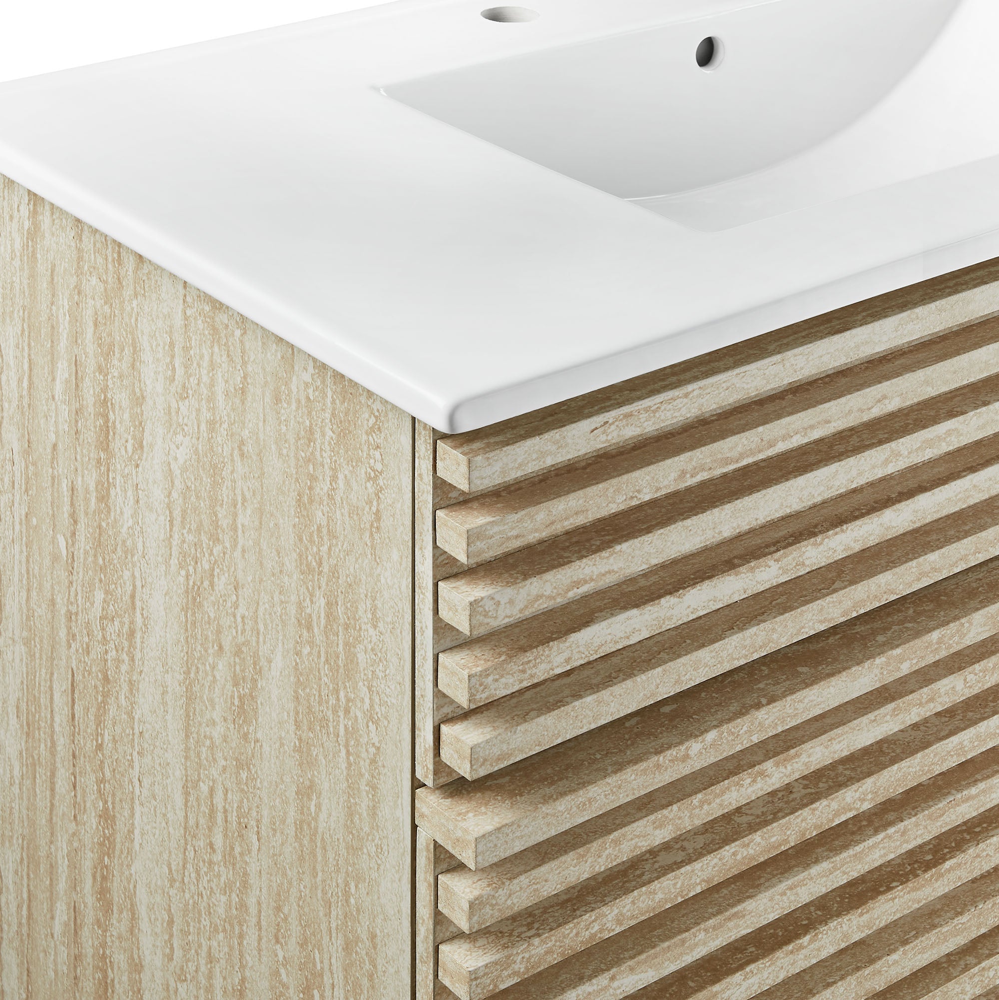 Render 36" Faux Travertine Bathroom Vanity With Sink, White