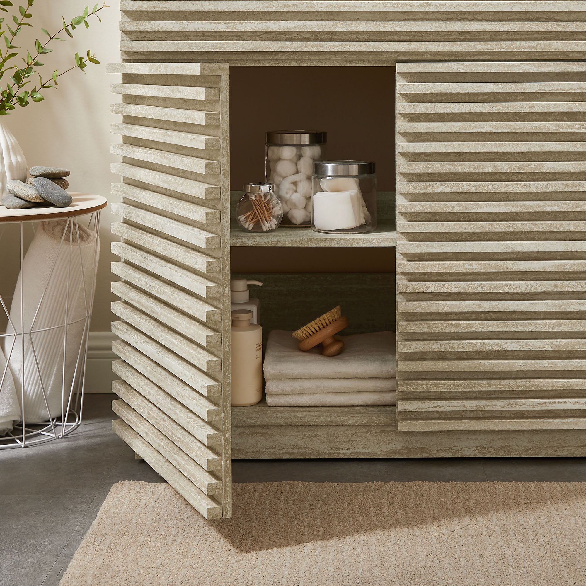 Render 36" Faux Travertine Bathroom Vanity With Sink, White