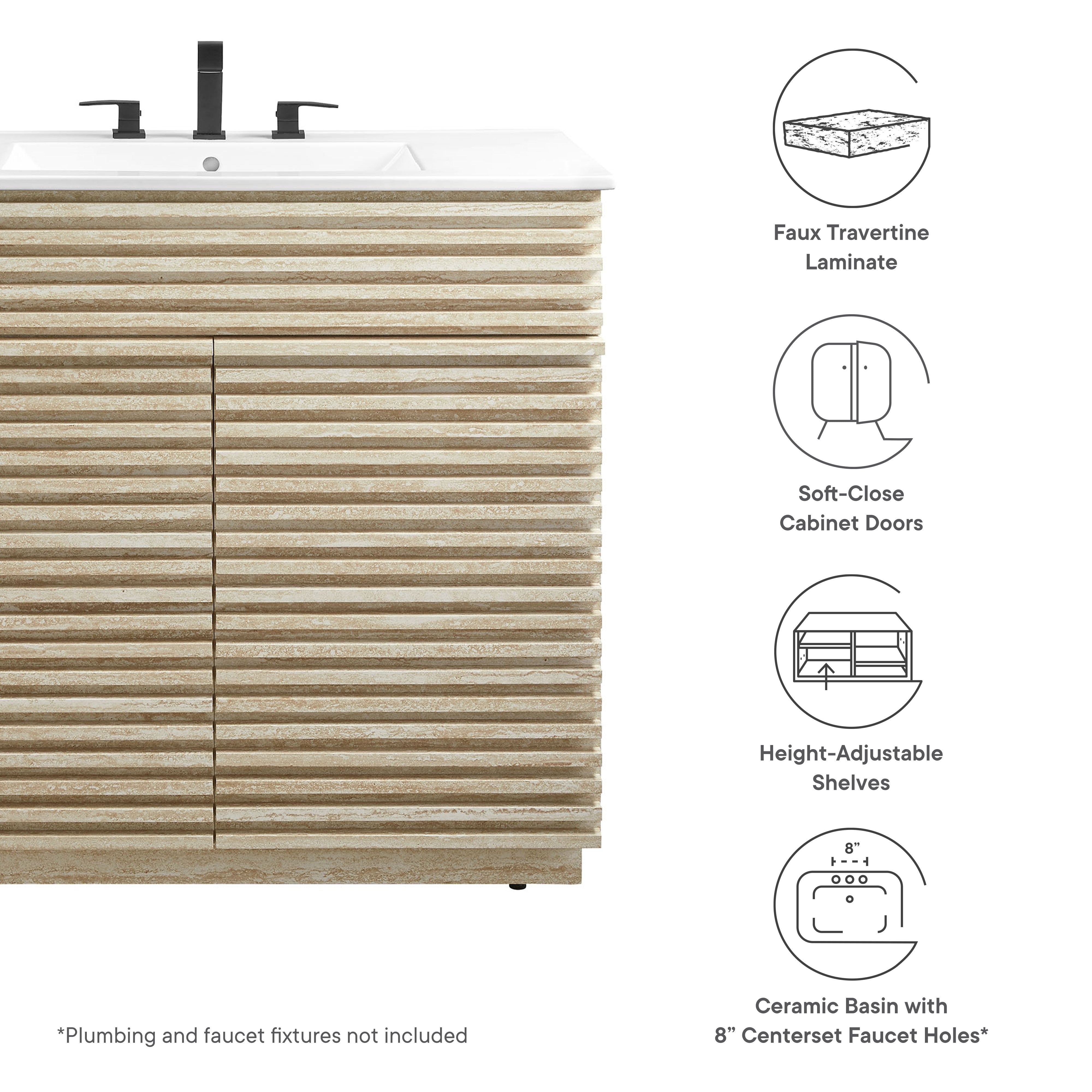 Render 36" Faux Travertine Bathroom Vanity With Sink, White
