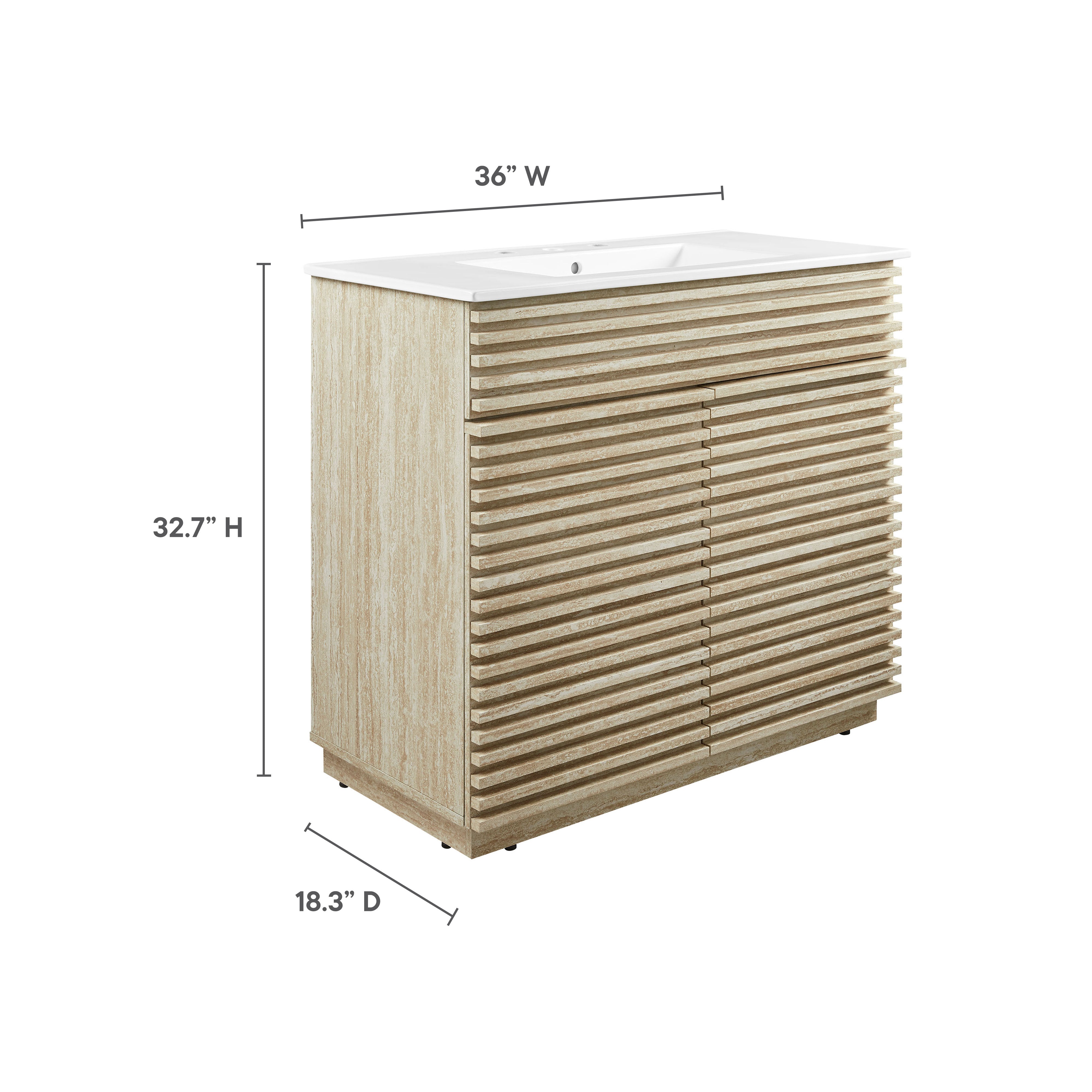 Render 36" Faux Travertine Bathroom Vanity With Sink, White