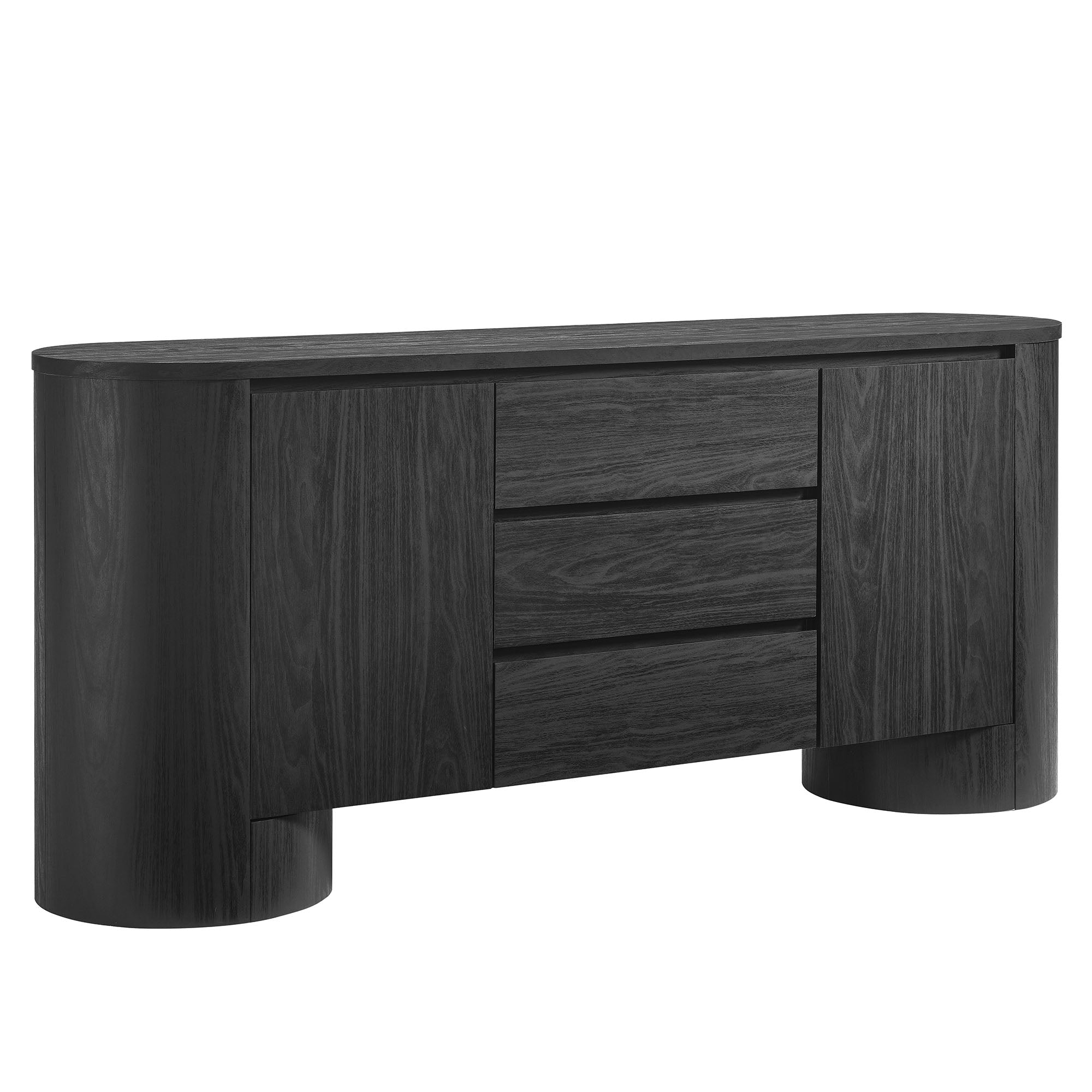 Duval 71" Rounded Sideboard Storage Cabinet, Black