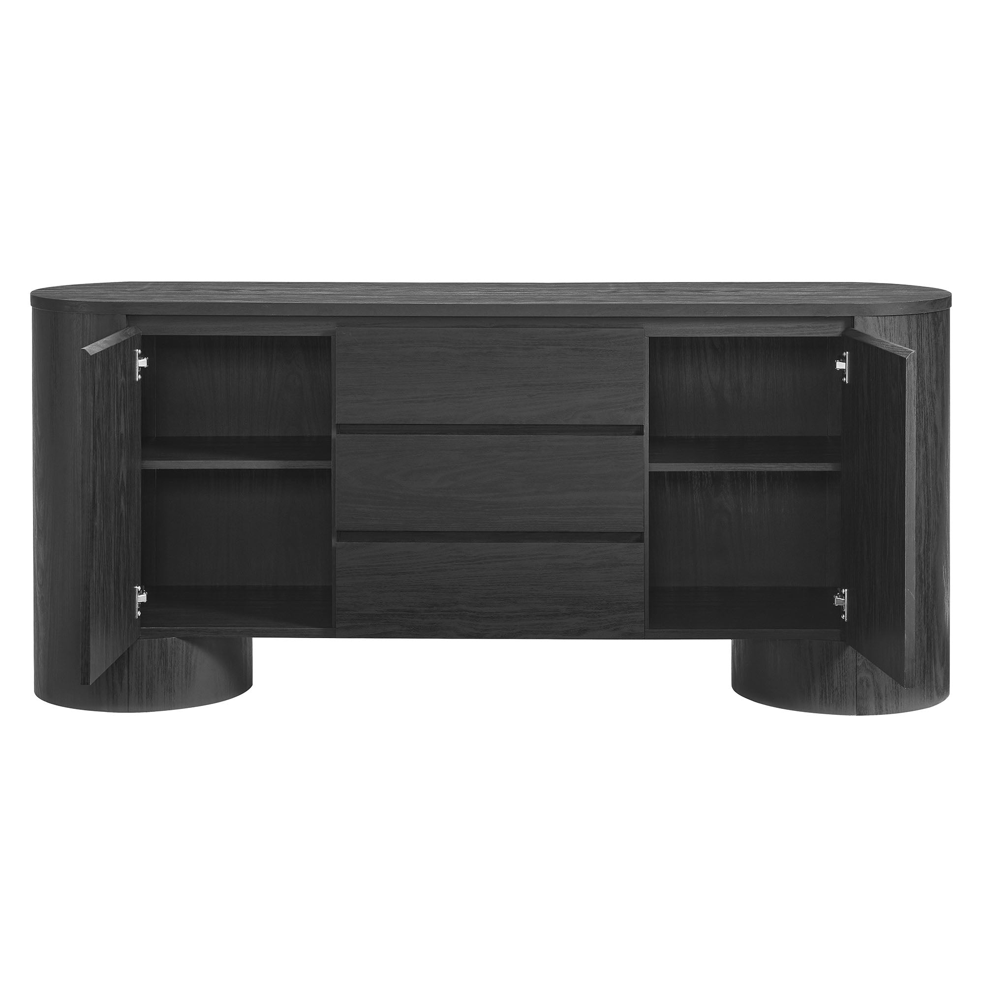 Duval 71" Rounded Sideboard Storage Cabinet, Black