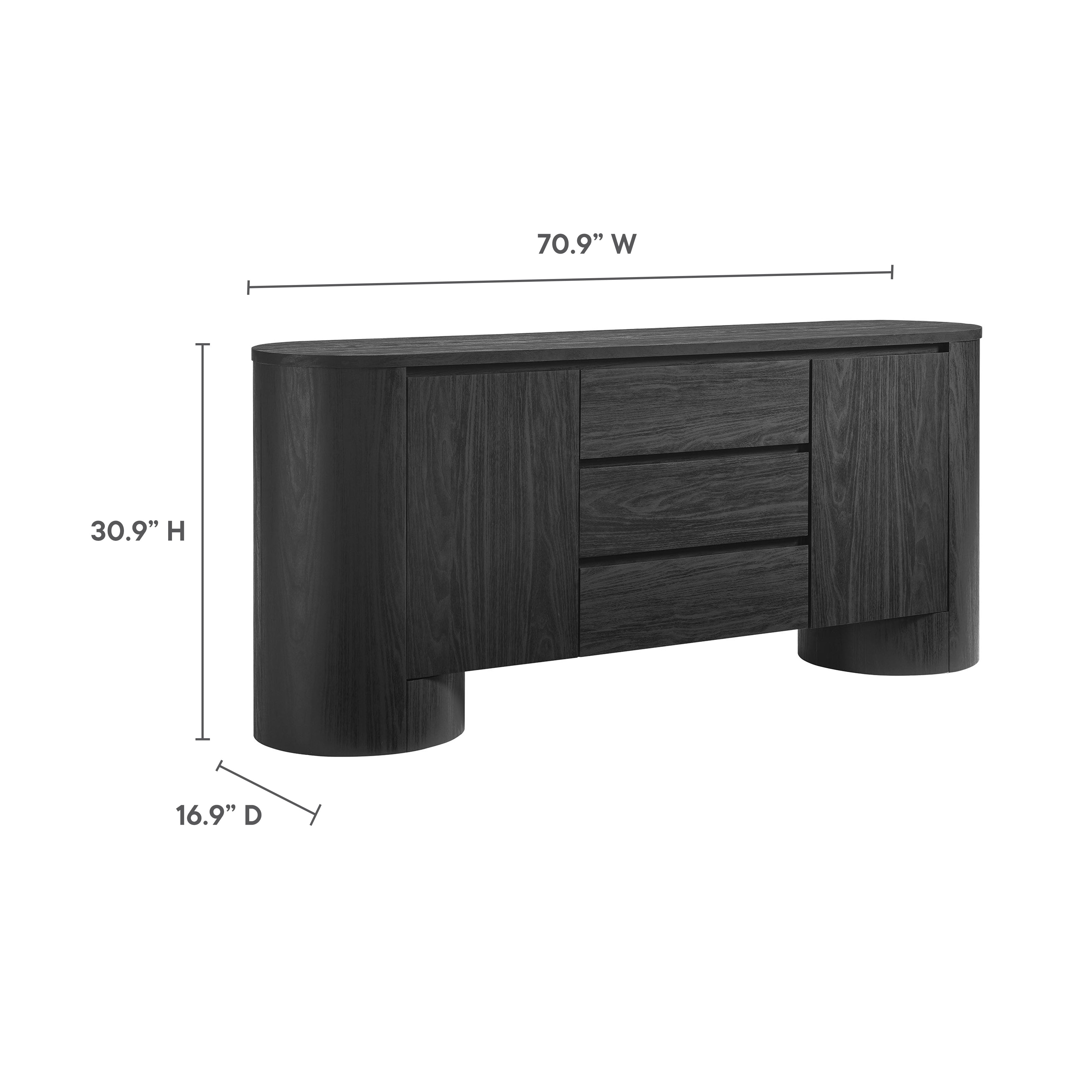 Duval 71" Rounded Sideboard Storage Cabinet, Black