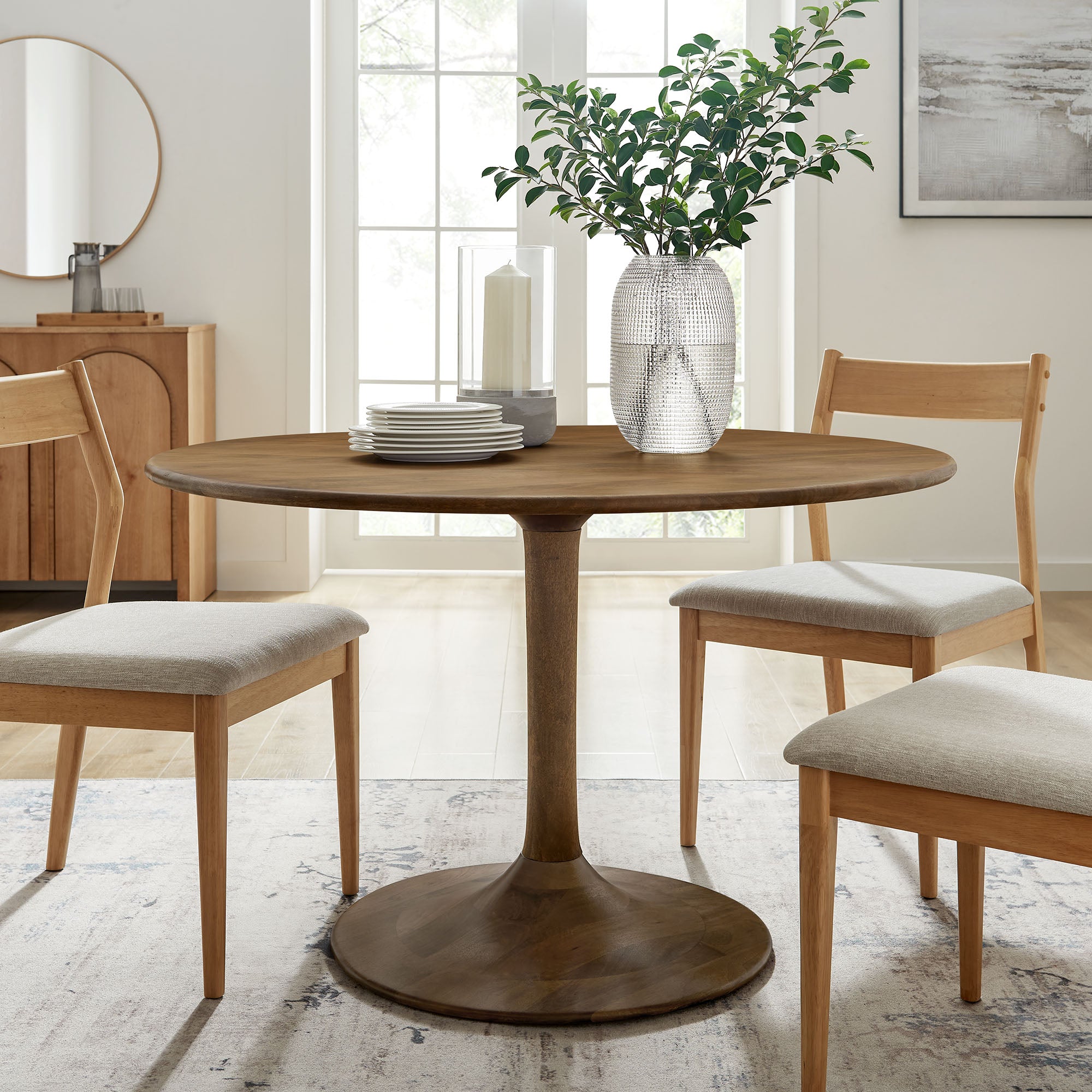 Lippa 48" Round Solid Wood Dining Table, Natural