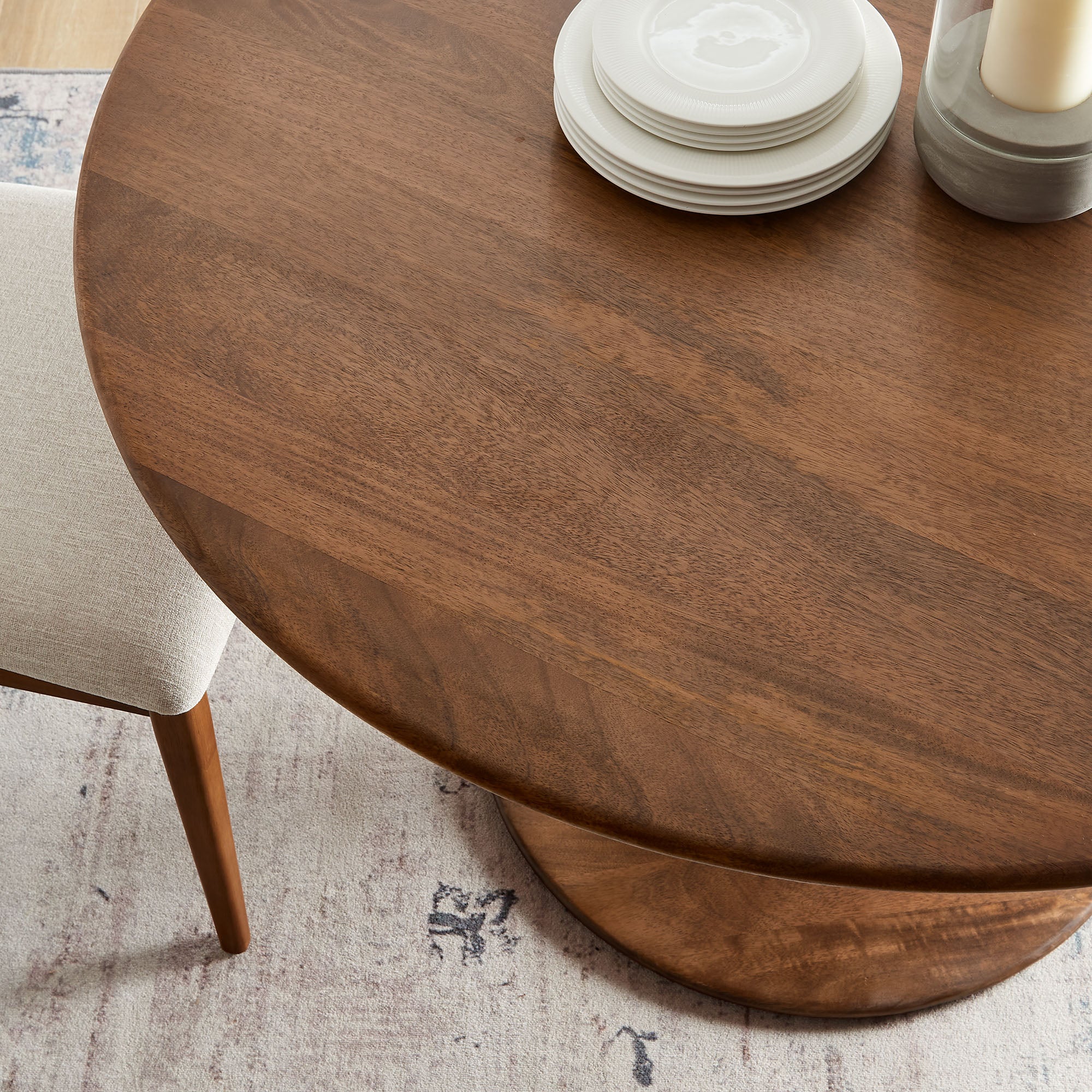Lippa 48" Round Solid Wood Dining Table, Walnut