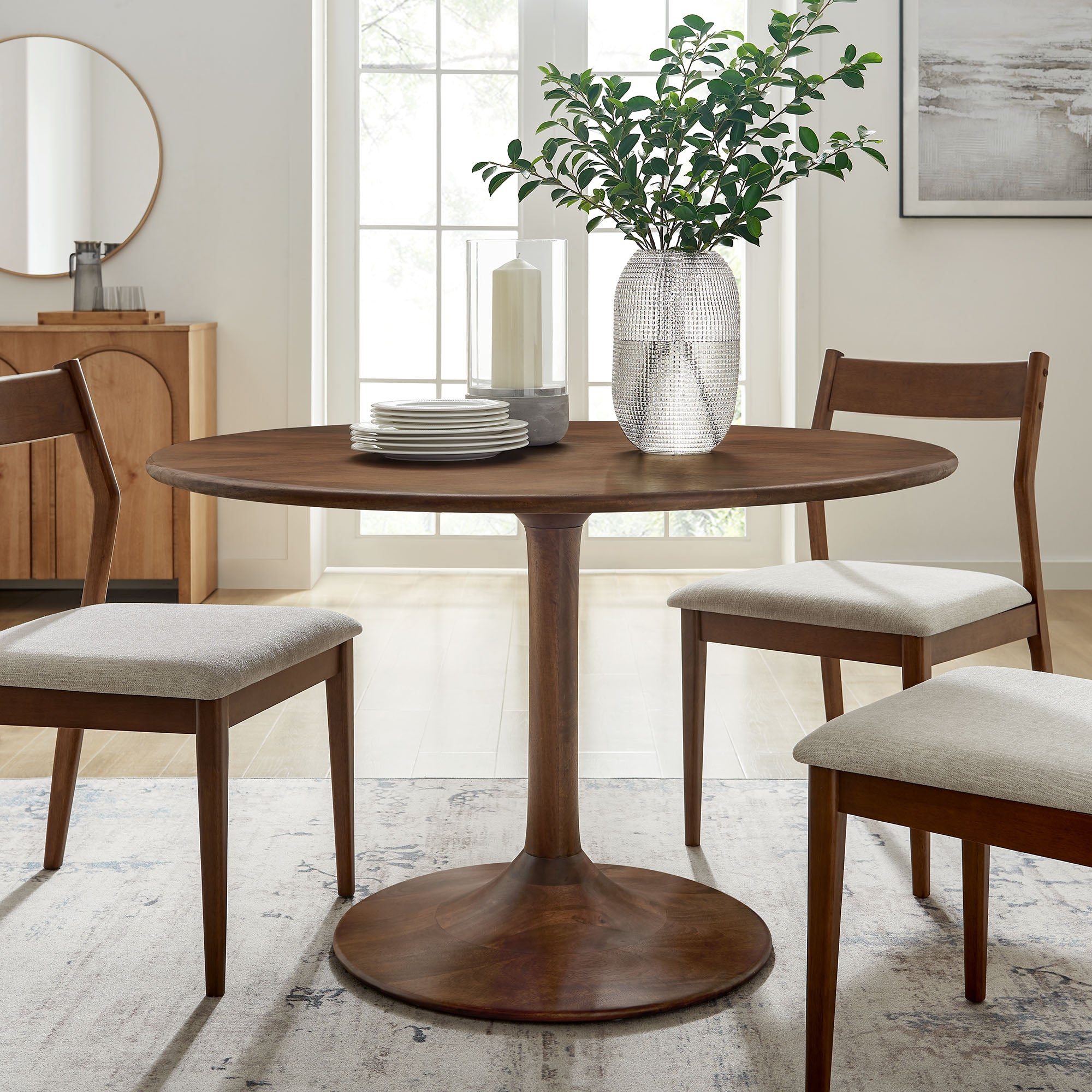 Lippa 48" Round Solid Wood Dining Table, Walnut