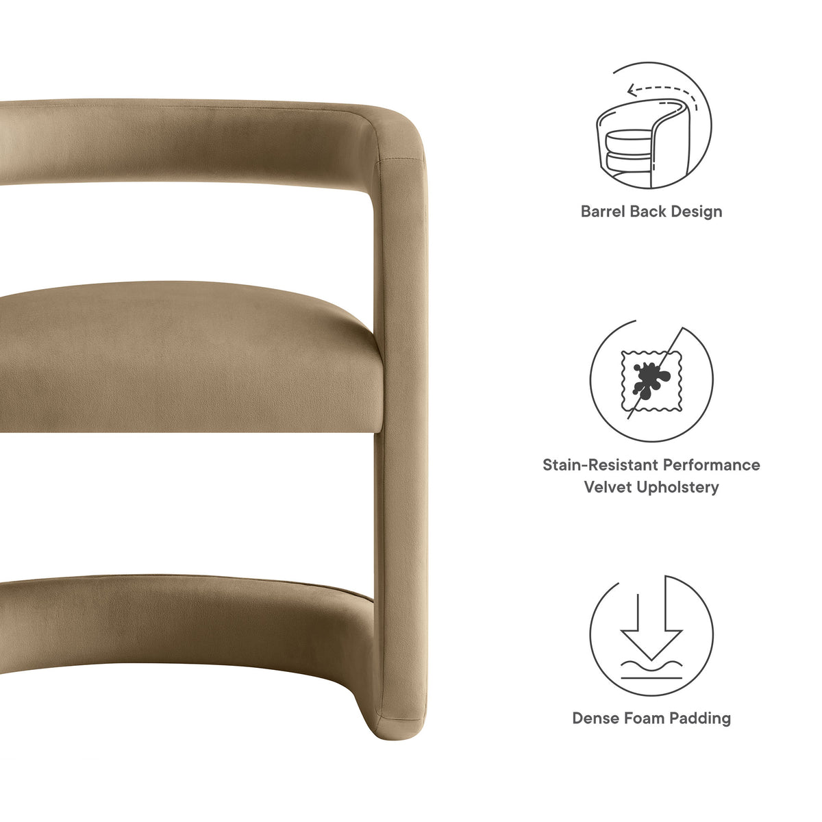 Winslow Barrel Performance Velvet Dining Chair, Taupe
