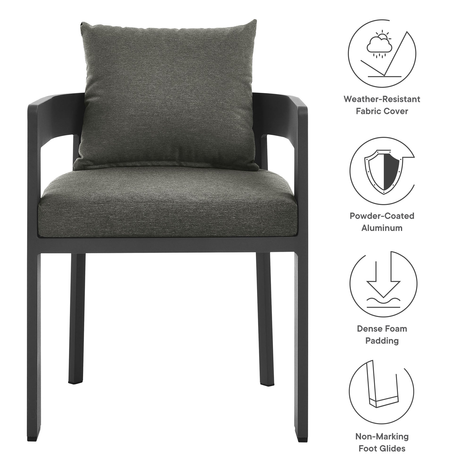 Tahoe Outdoor Patio Aluminum Dining Chair, Gray Charcoal