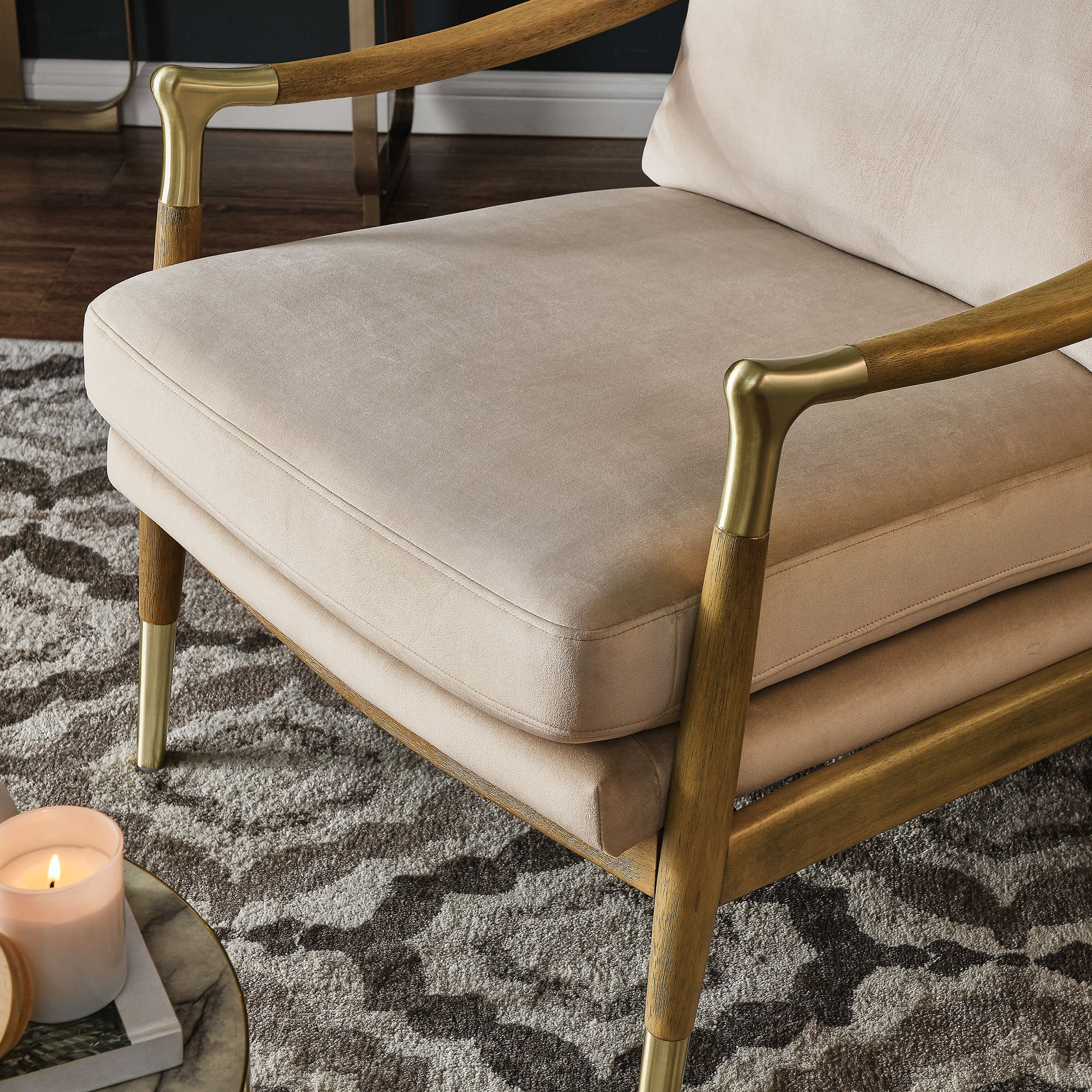 Langford Performance Velvet Accent Armchair, Almond Walnut