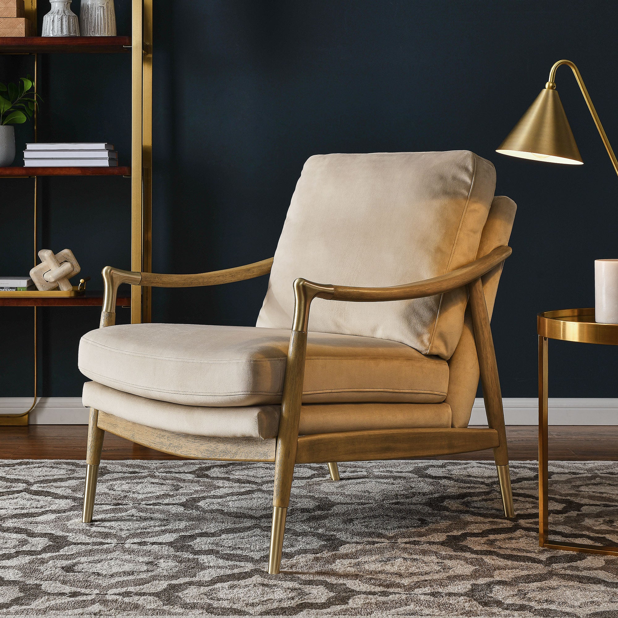 Langford Performance Velvet Accent Armchair, Almond Walnut