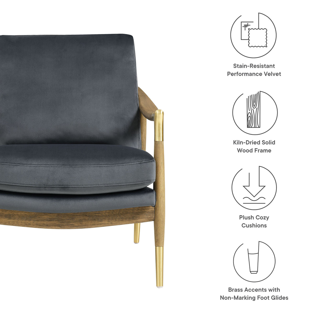 Langford Performance Velvet Accent Armchair, Cadet Blue Walnut