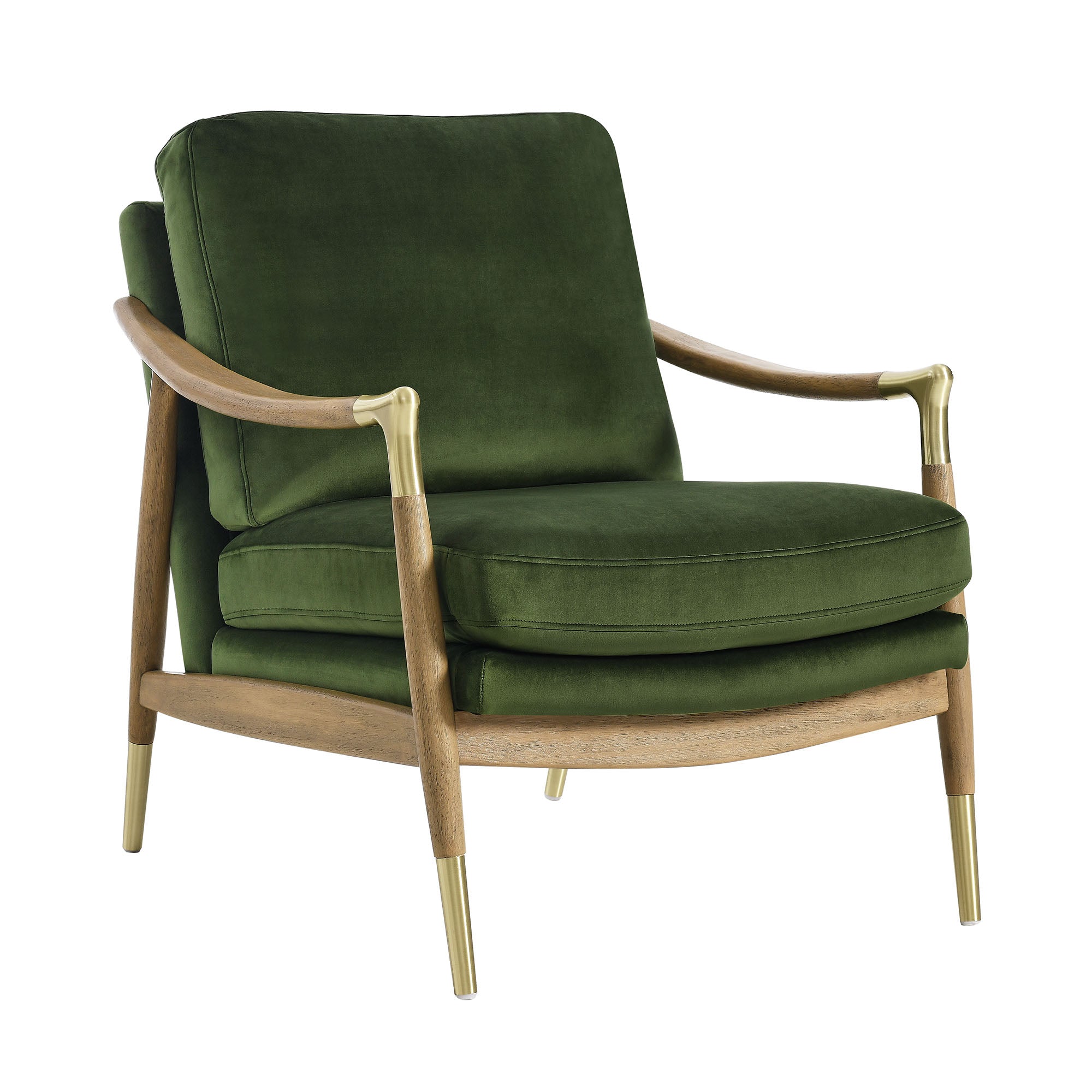 Langford Performance Velvet Accent Armchair, Moss Green Walnut