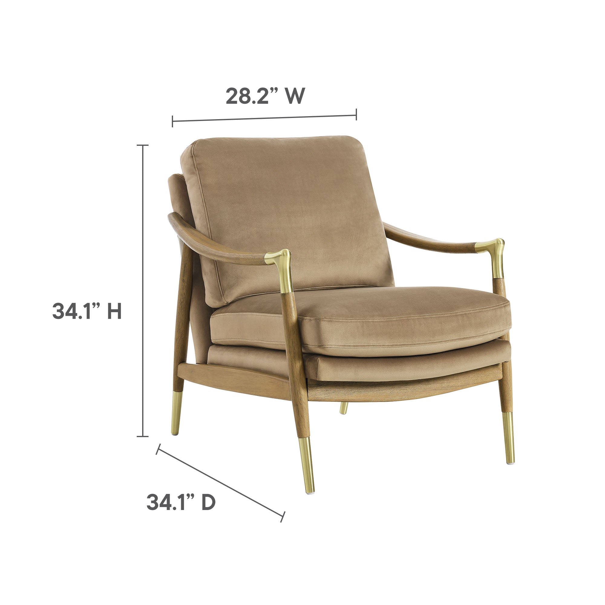 Langford Performance Velvet Accent Armchair, Taupe Walnut