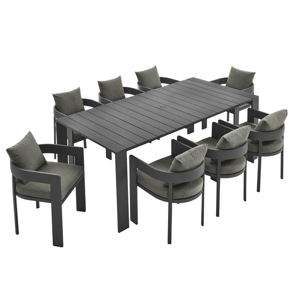 Tahoe 9-Piece Outdoor Patio Aluminum Dining Set, Gray Charcoal
