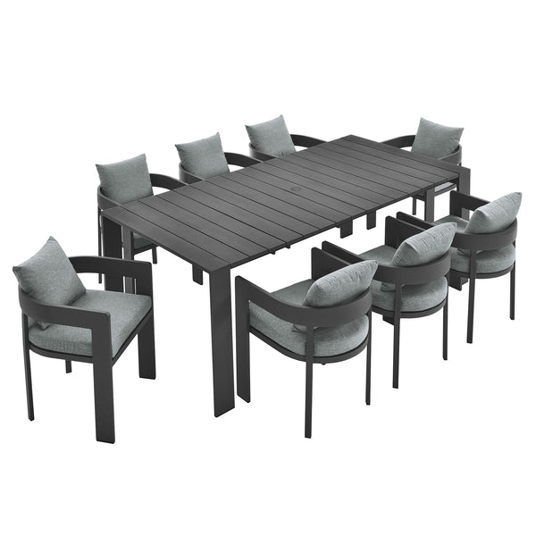 Tahoe 9-Piece Outdoor Patio Aluminum Dining Set, Gray Gray