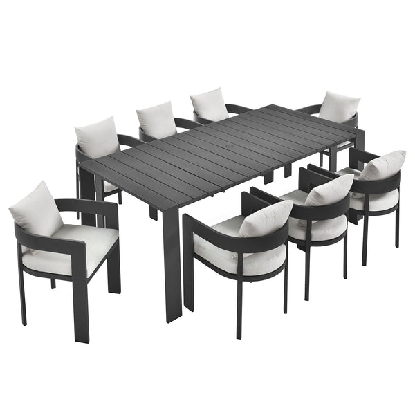 Tahoe 9-Piece Outdoor Patio Aluminum Dining Set, Gray White