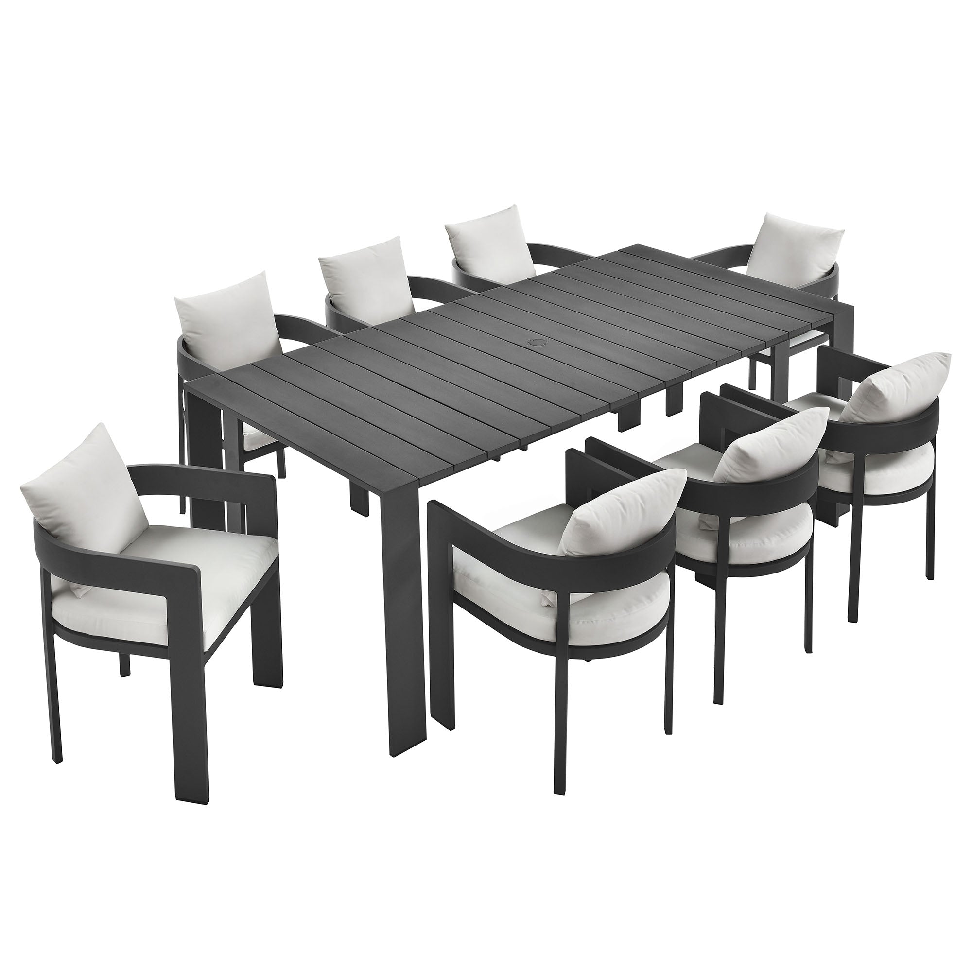 Tahoe 9-Piece Outdoor Patio Aluminum Dining Set, Gray White